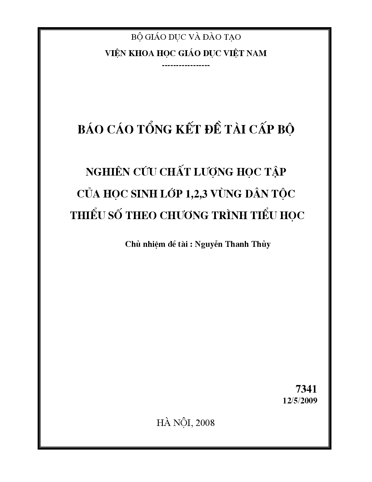 Nghiên cứu chất lượng học tập của học sinh lớp1, 2, 3 vùng dân tộc thiểu số theo chương trình tiểu học  