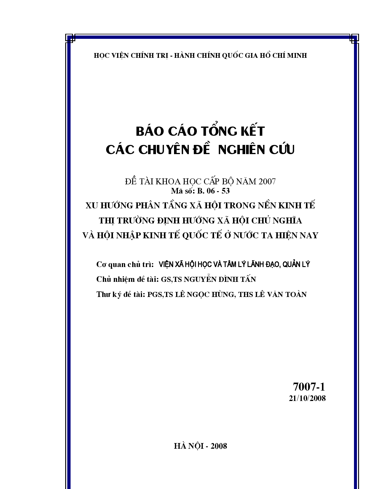 Xu hướng phân tầng xã hội trong nền kinh tế thị trường định hướng xã hội chủ nghĩa và hội nhập kinh tế quốc tế ở nước ta hiện nay  