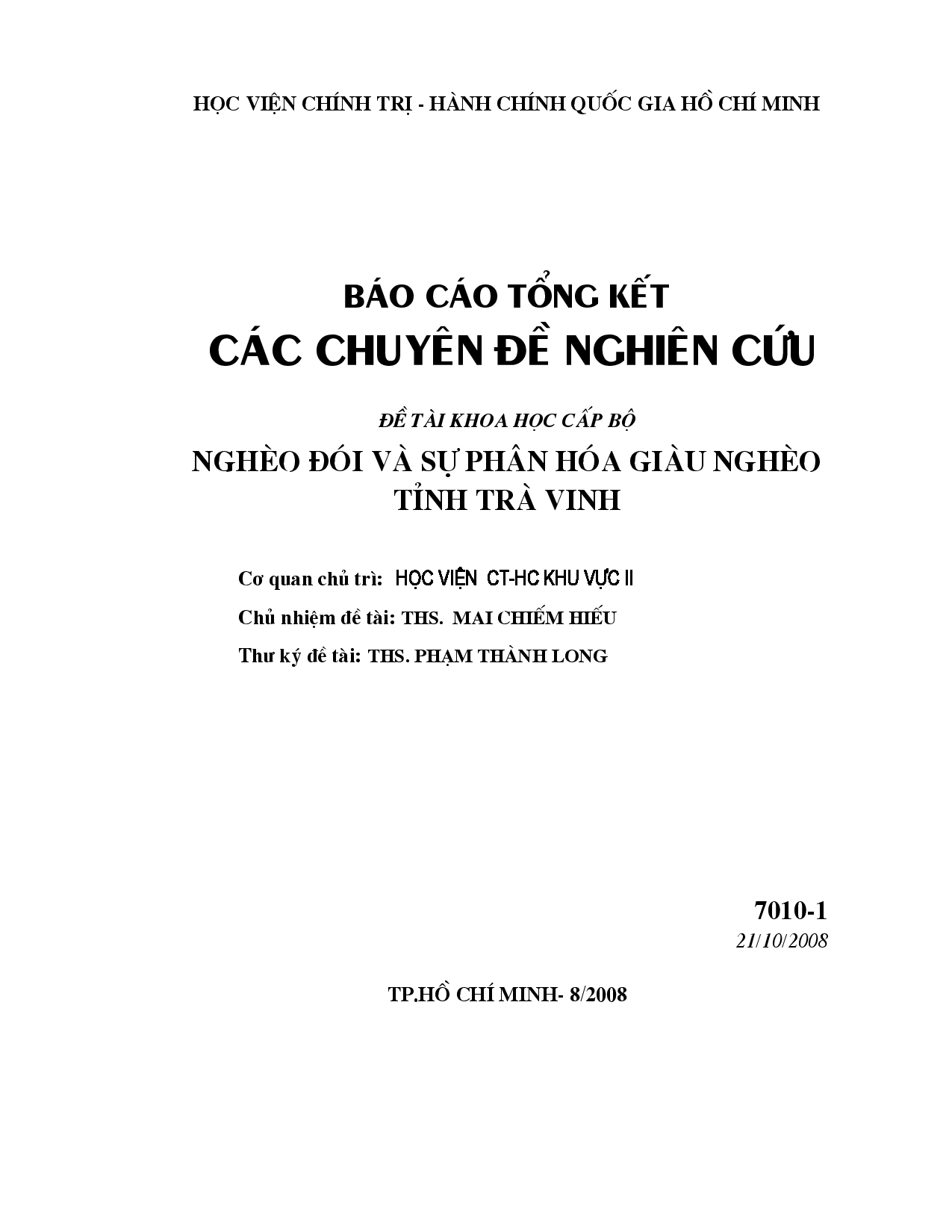 Nghèo đói và sự phân hóa giàu nghèo tỉnh Trà Vinh  