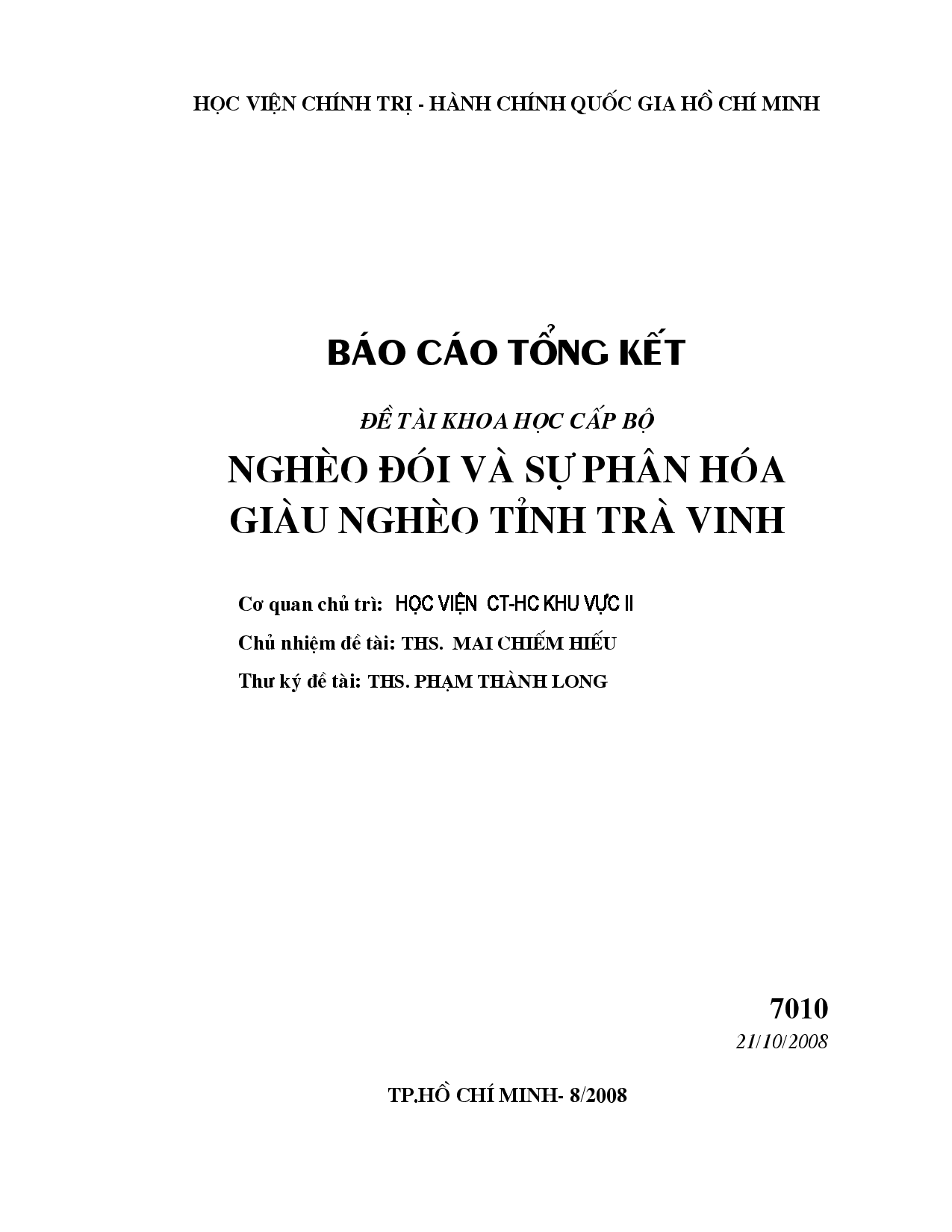 Nghèo đói và sự phân hóa giàu nghèo tỉnh Trà Vinh  