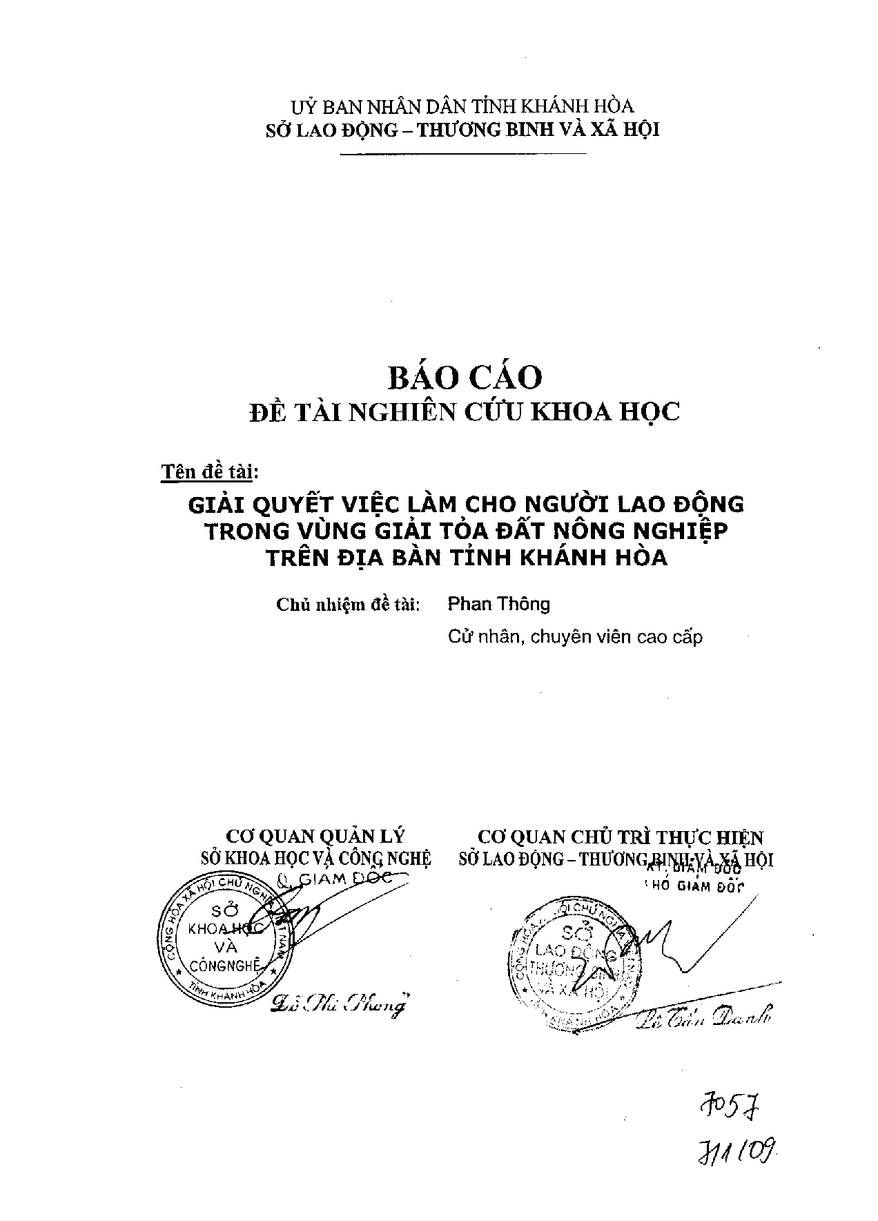 Giải quyết việc làm cho người lao động trong vùng giải tỏa đất nông nghiệp trên địa bàn tỉnh Khánh Hòa  