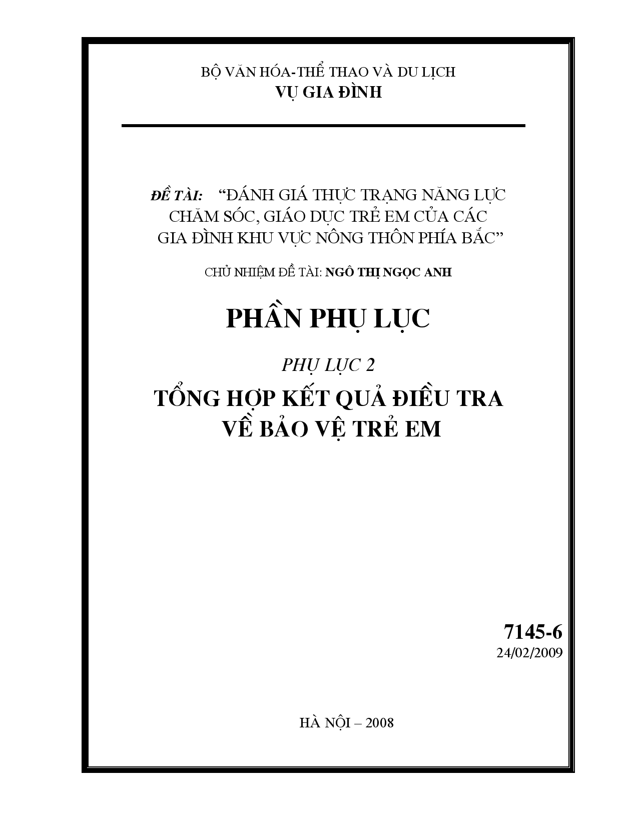 Đánh giá thực trạng năng lực chăm sóc, giáo dục trẻ em của các gia đình khu vực nông thôn phía Bắc  