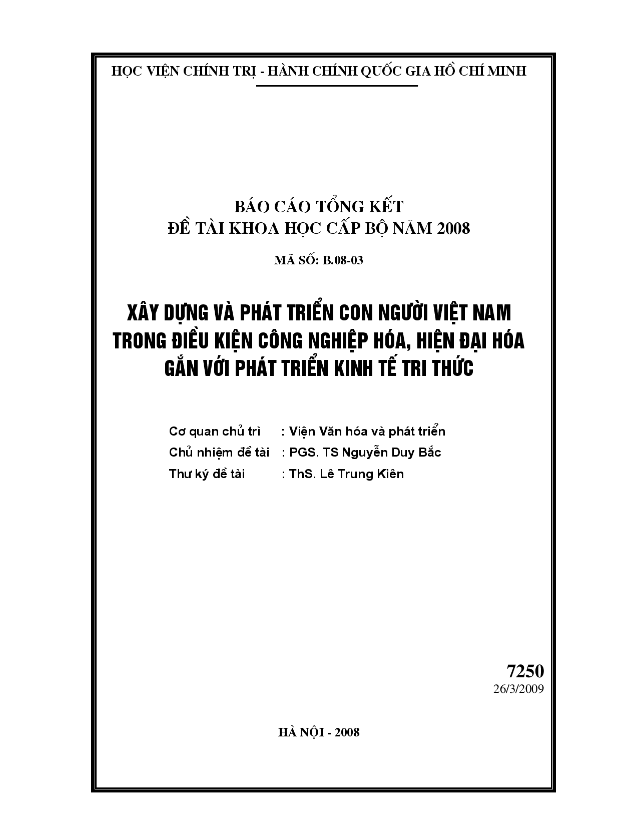 Xây dựng và phát triển con người Việt Nam trong điều kiện công nghiệp hóa, hiện đại hóa gắn với phát triển kinh tế tri thức  