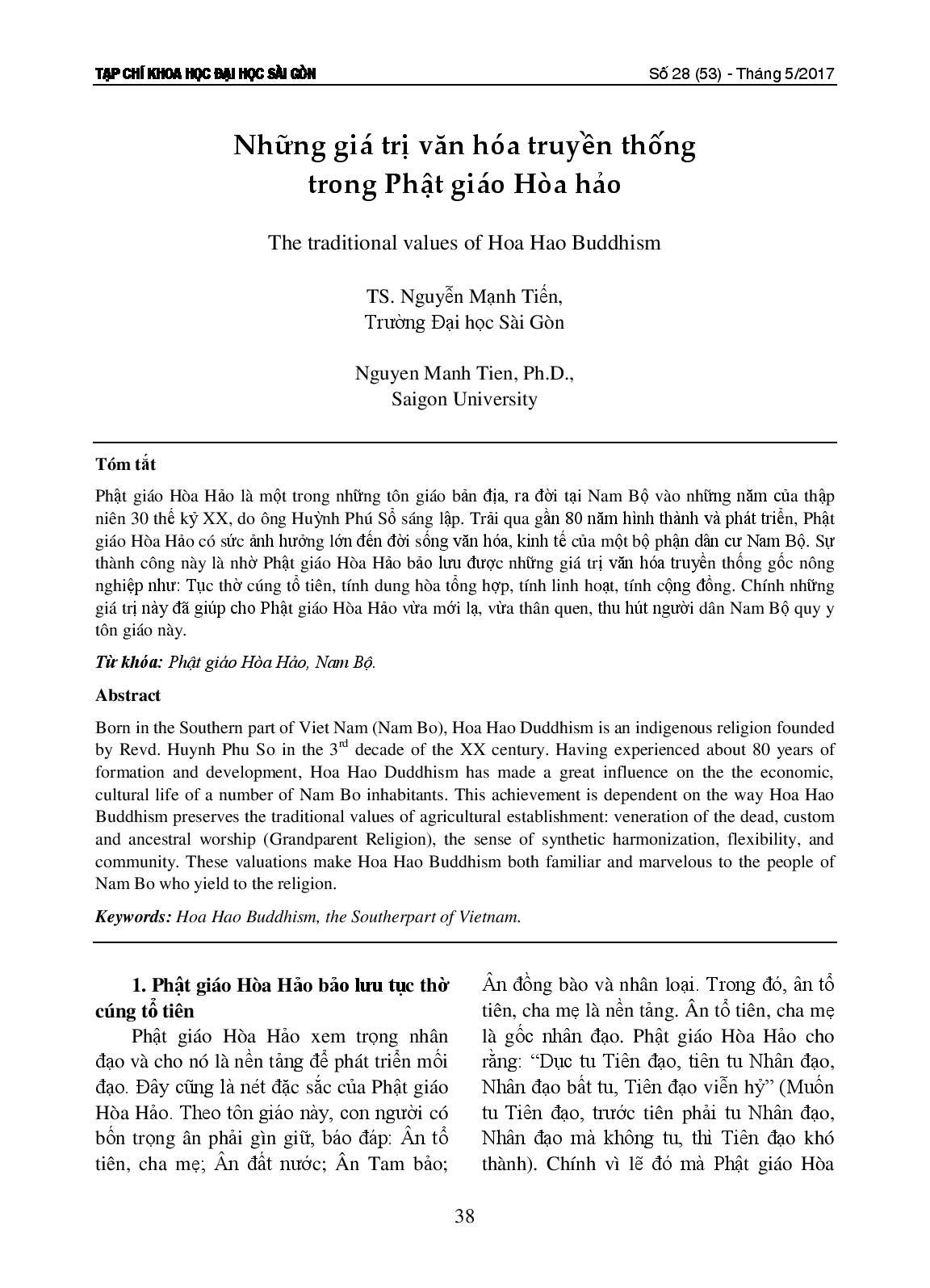 Những giá trị văn hóa truyền thống trong Phật giáo Hòa Hảo  