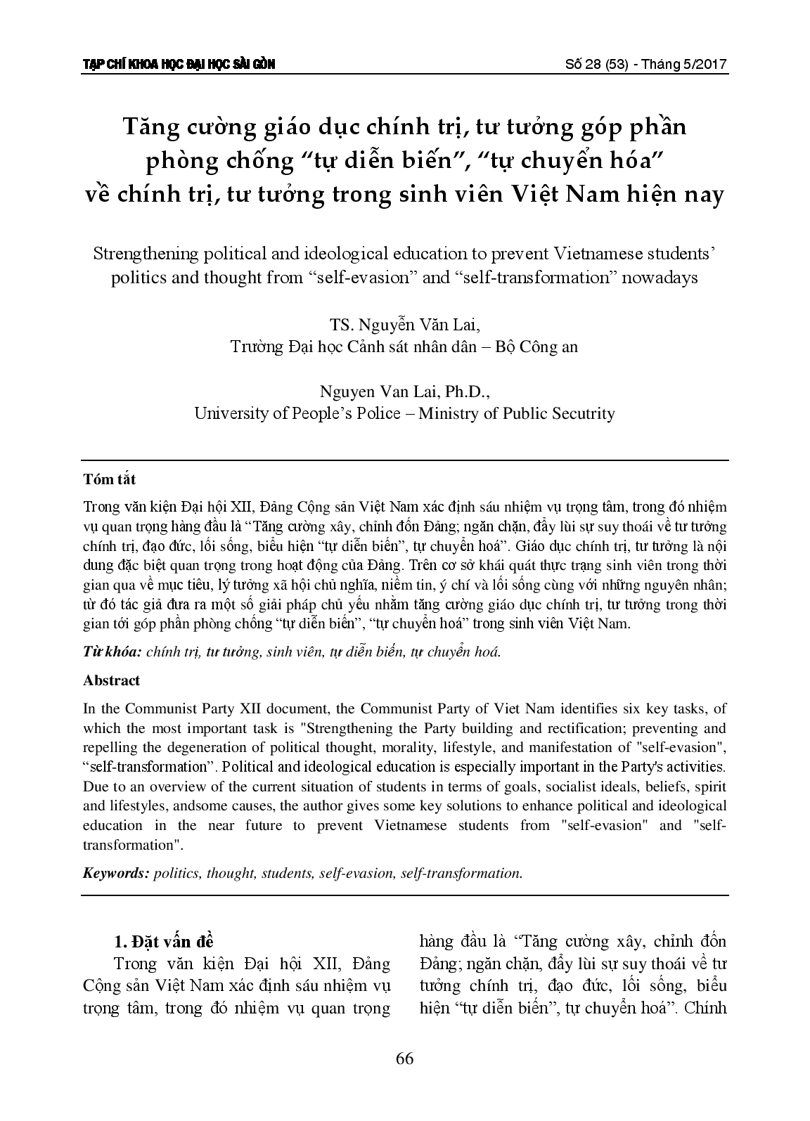 Tăng cường giáo dục chính trị, tư tưởng góp phần phòng chống "tự diễn biến", "tự chuyển hóa" về chính trị, tư tưởng trong sinh viên Việt Nam hiện nay  