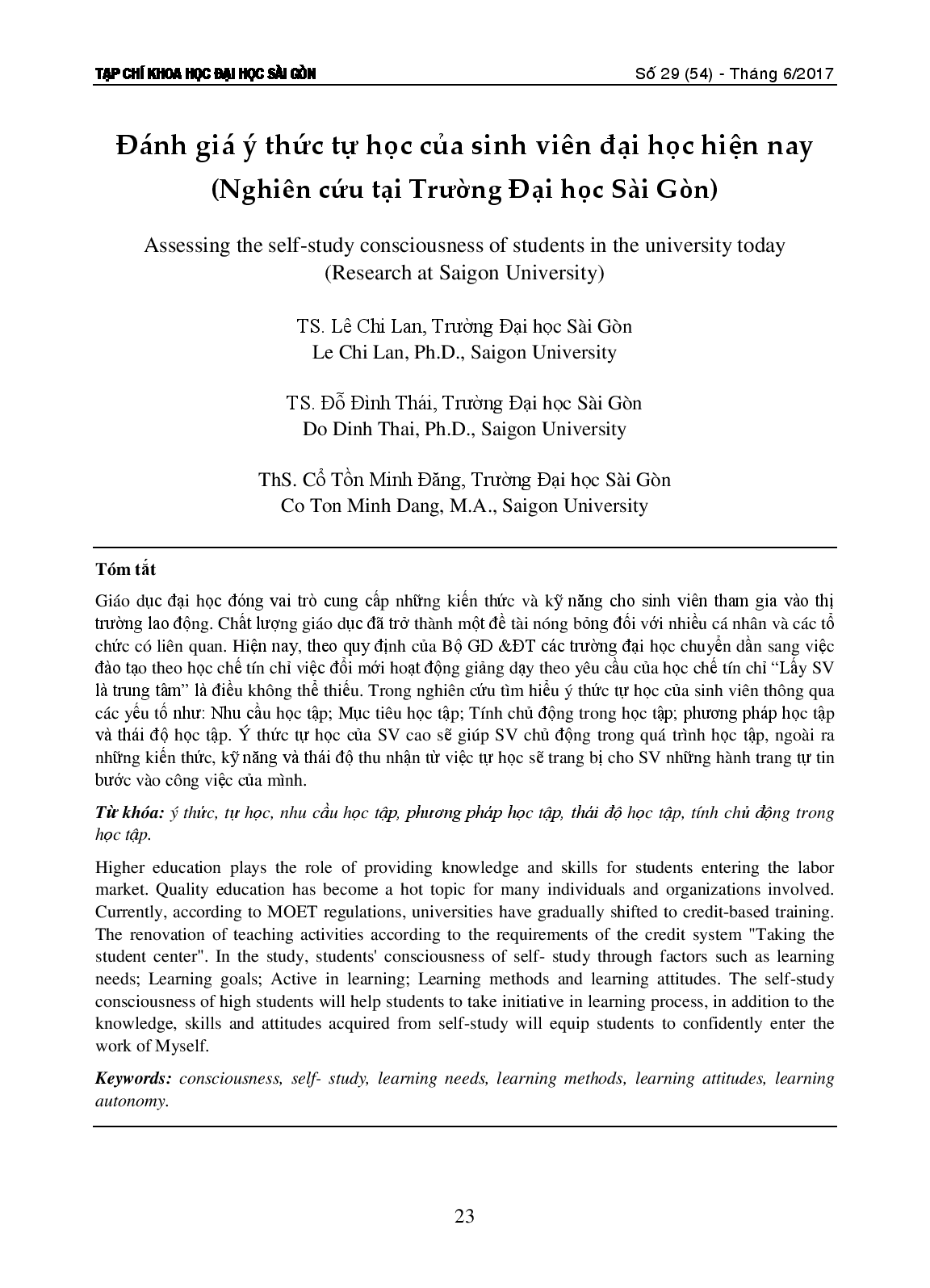 Đánh giá ý thức tự học của sinh viên đại học hiện nay (Nghiên cứu tại trường Đại học Sài Gòn)  