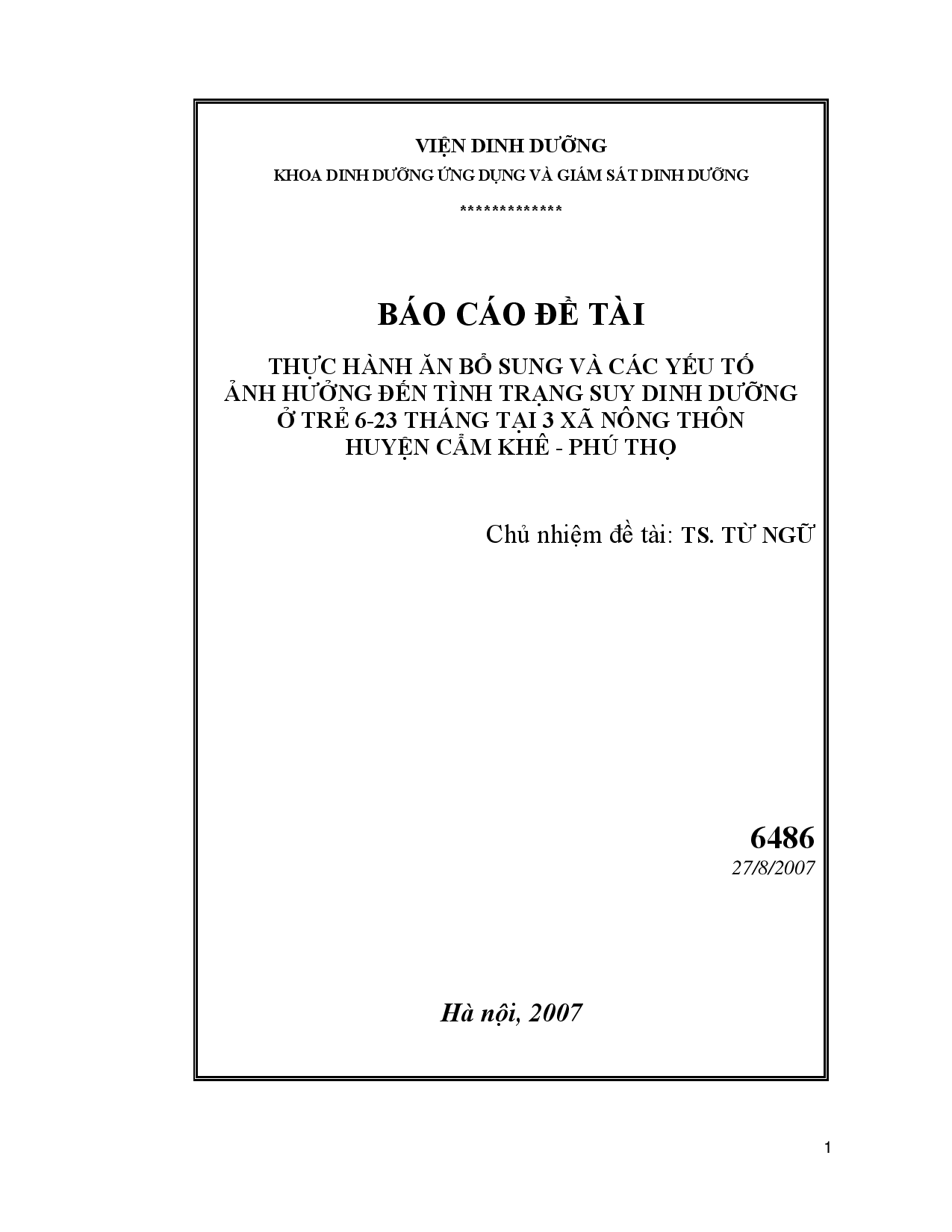 Thực hành ăn bổ sung và các yếu tố ảnh hưởng đến tình trạng suy dinh dưỡng ở trẻ 6-23 tháng tại 3 xã nông thôn huyện Cẩm Khê - Phú Thọ  