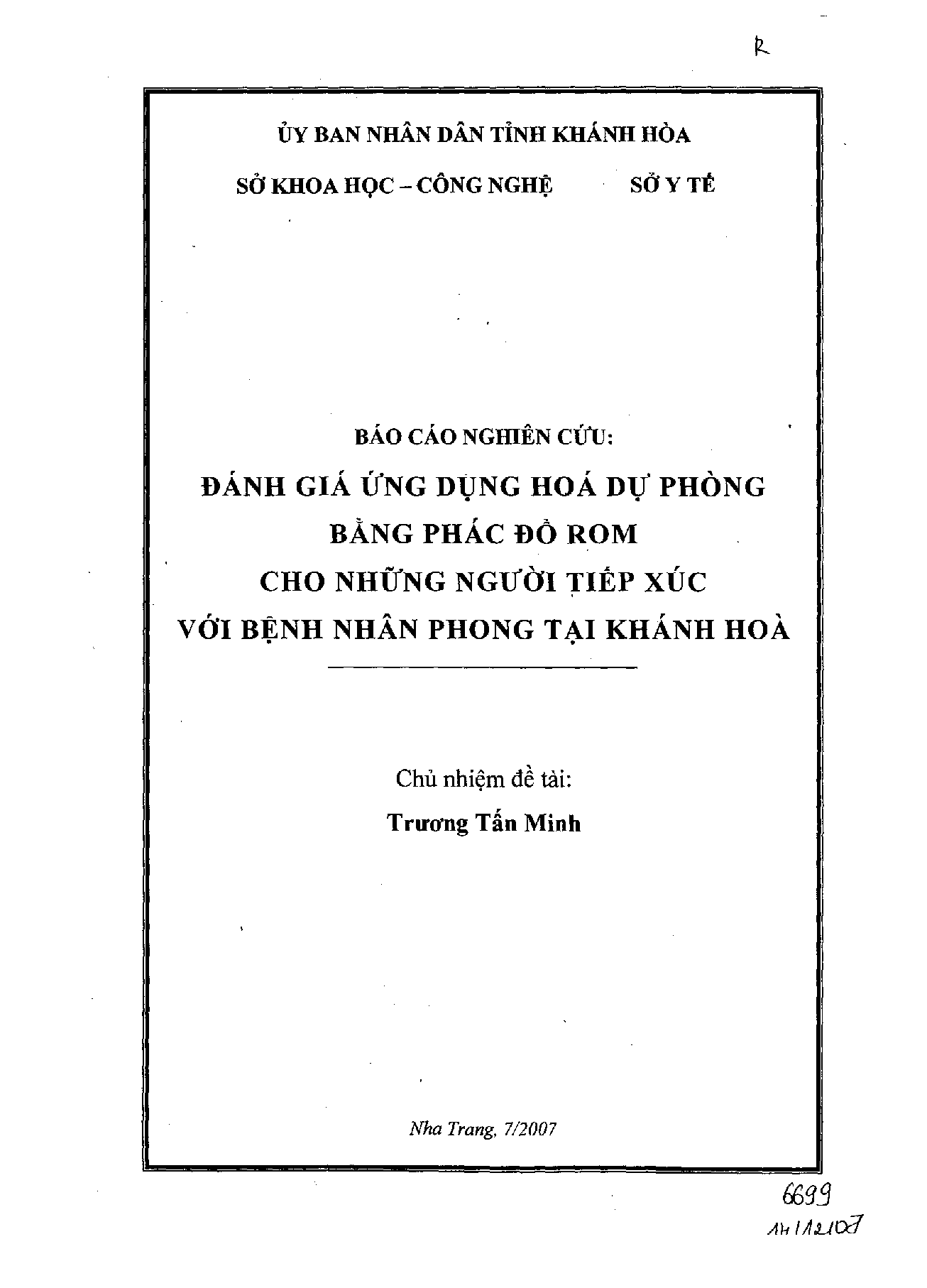 Đánh giá ứng dụng hóa dự phòng bằng phác đồ ROM cho những người tiếp xúc với bệnh nhân phong tại Khánh Hòa  