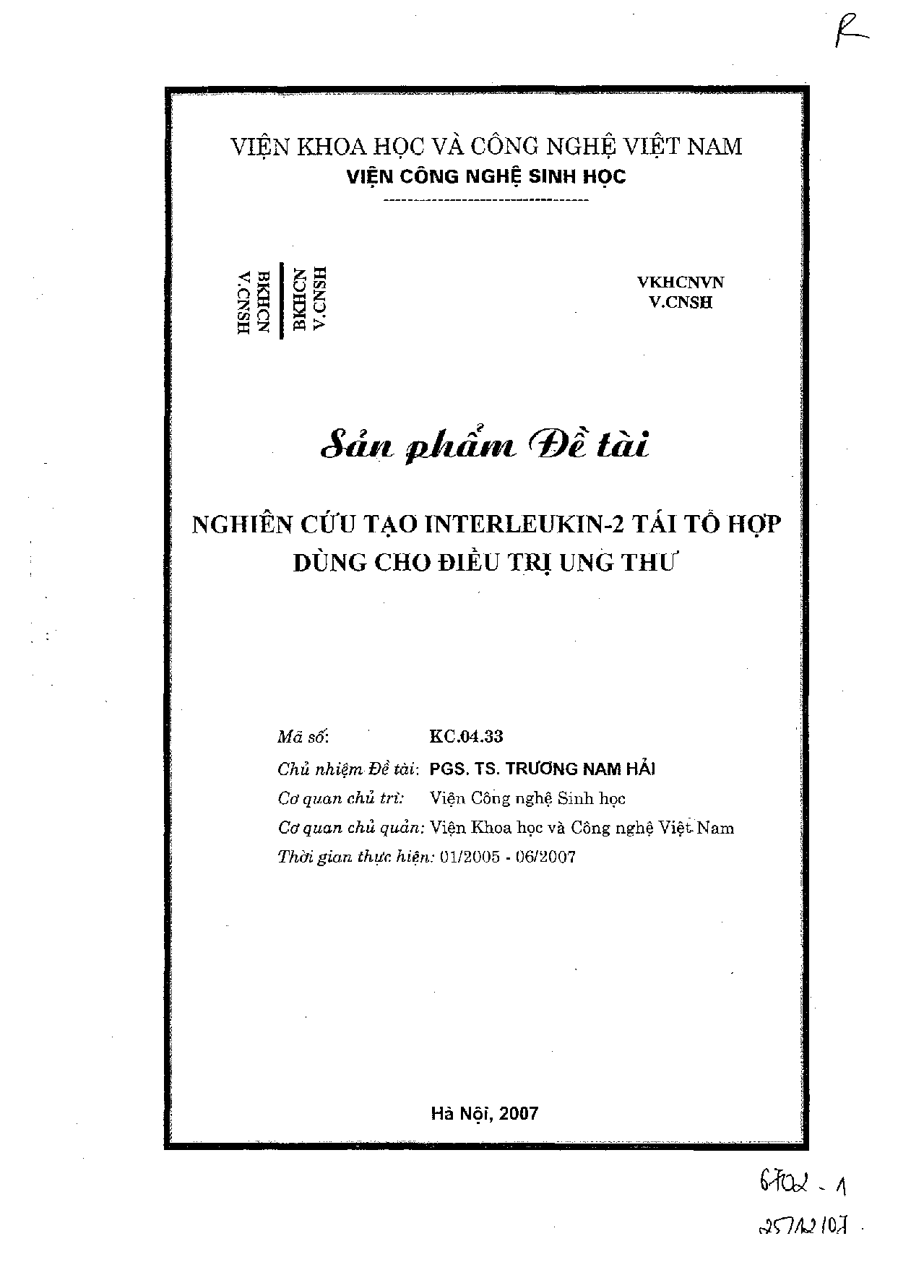 Nghiên cứu tạo Interleukin-2 tái tổ hợp dùng cho điều trị ung thư  