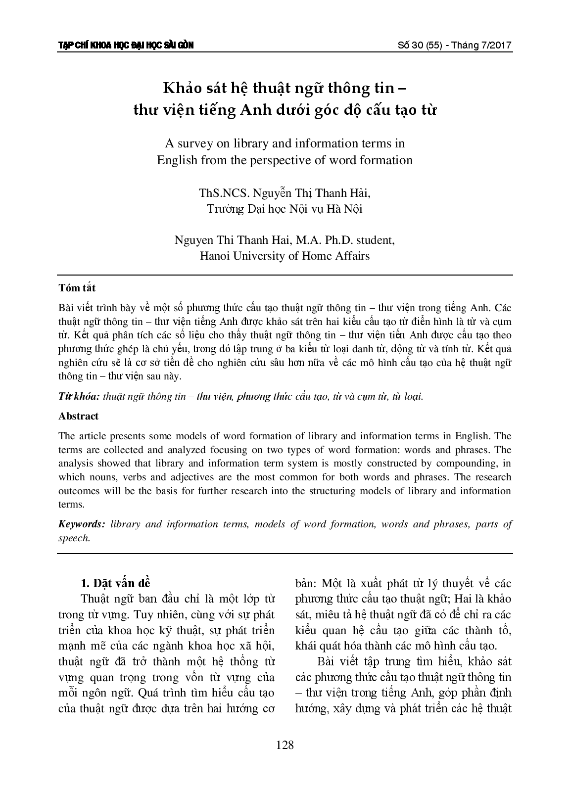 Khảo sát hệ thuật ngữ thông tin – thư viện tiếng Anh dưới góc độ cấu tạo từ  