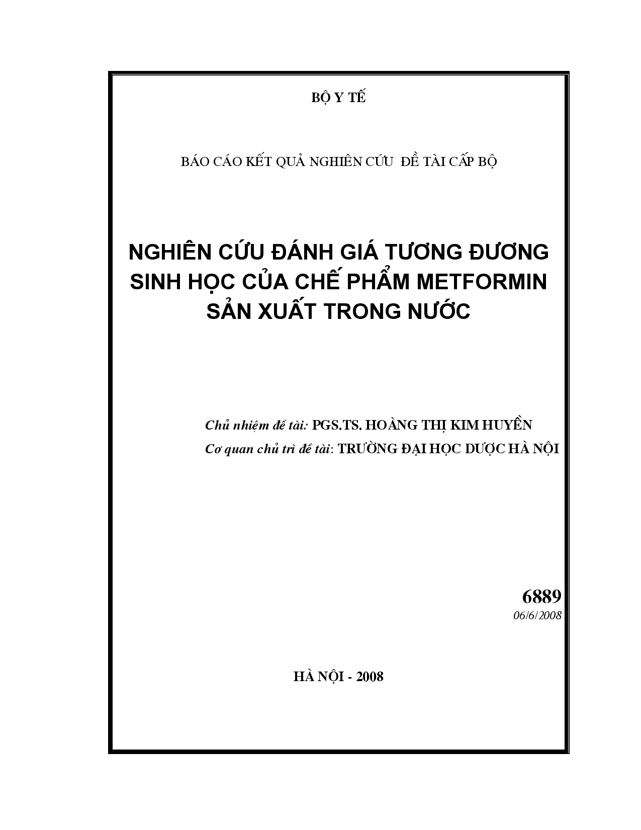 Nghiên cứu đánh giá tương đương sinh học của chế phẩm metformin sản xuất trong nước  