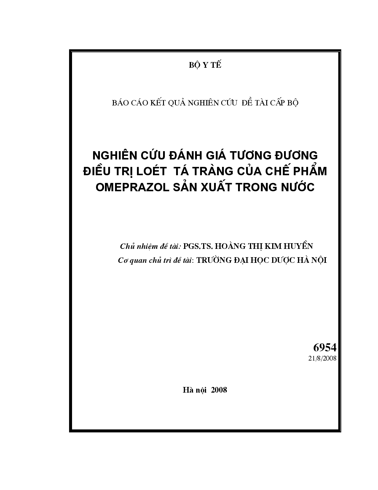 Nghiên cứu đánh giá tương đương điều trị loét tá tràng của chế phẩm Omeprazol sản xuất trong nước  