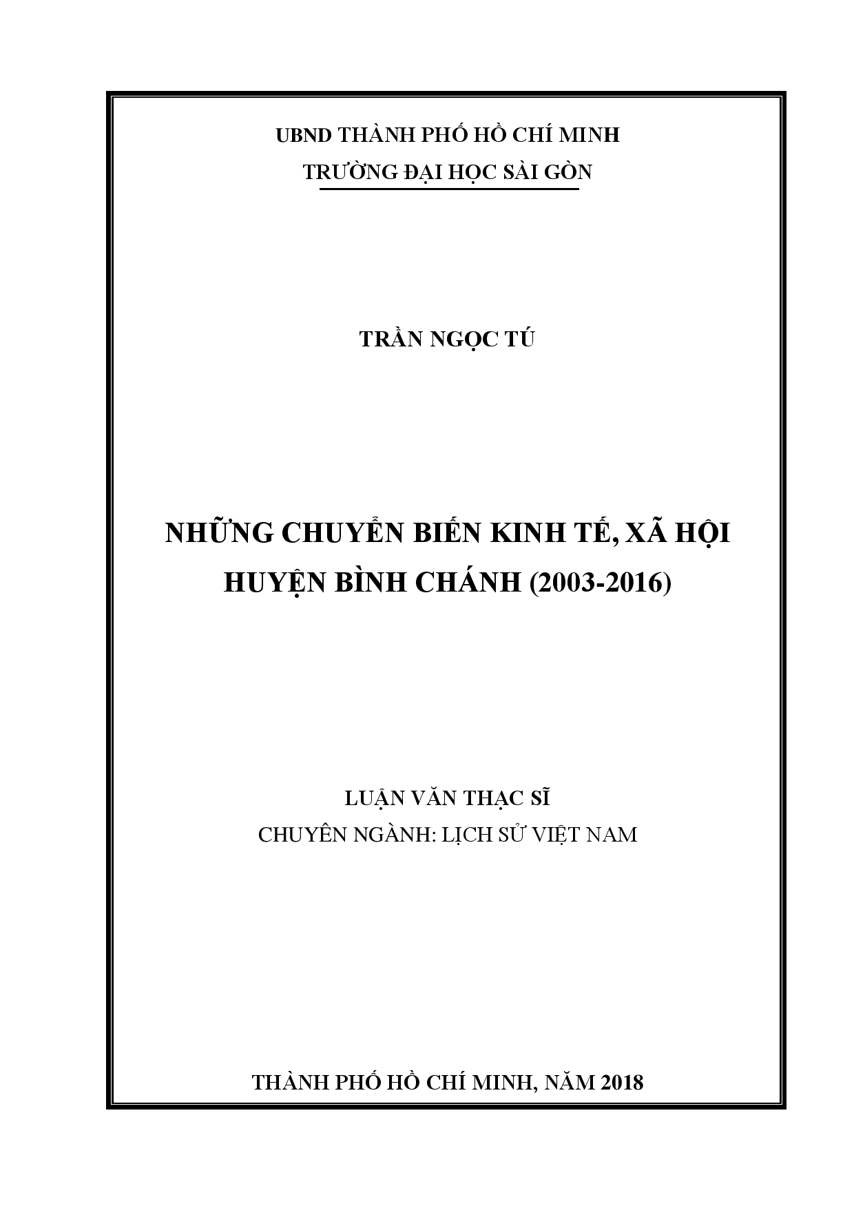 Những chuyển biến kinh tế, xã hội huyện Bình Chánh (2003 - 2016)  