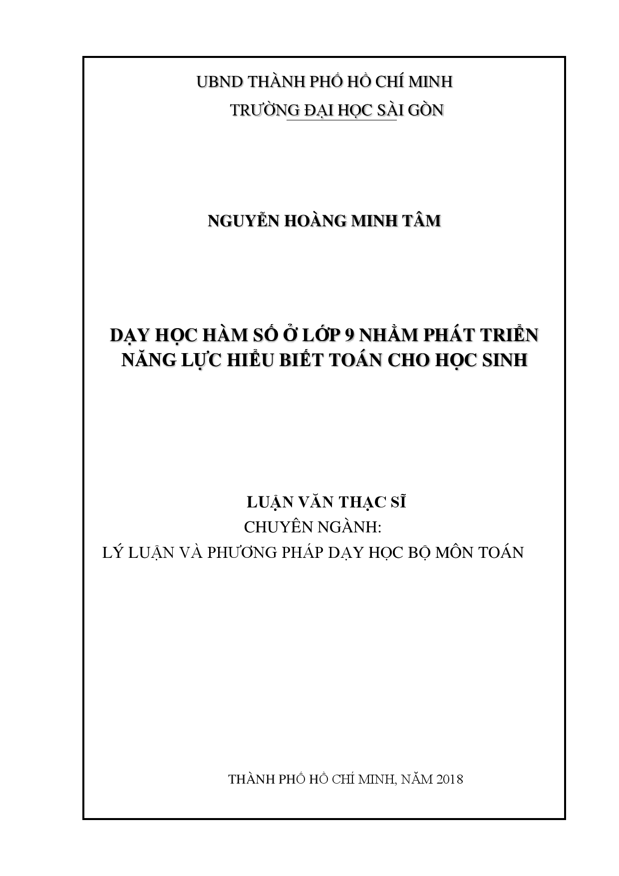 Dạy học hàm số ở lớp 9 nhằm phát triển năng lực hiểu biết toán cho học sinh  