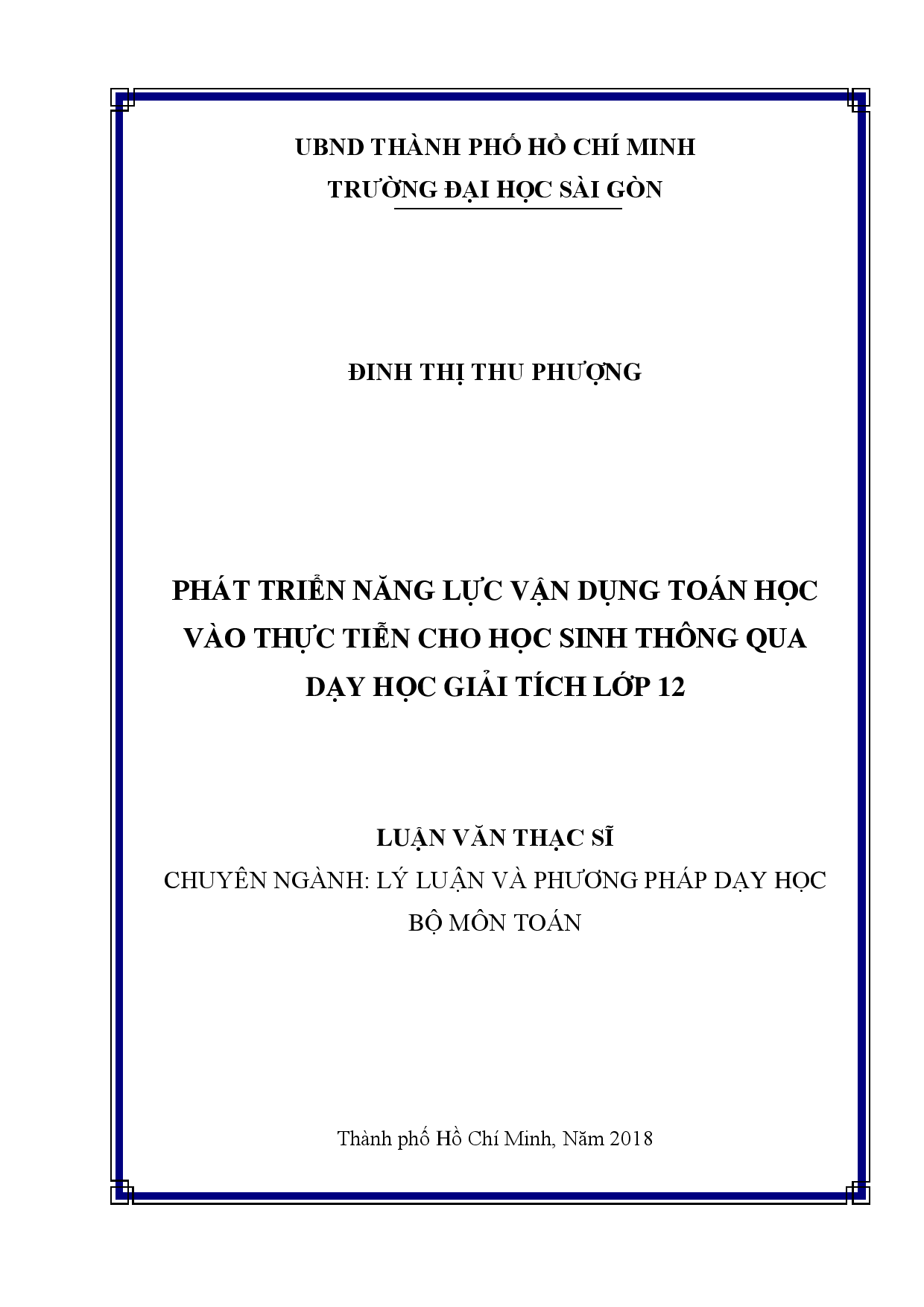 Phát triển năng lực vận dụng toán học vào thực tiễn cho học sinh thông qua dạy học giải tích lớp 12  