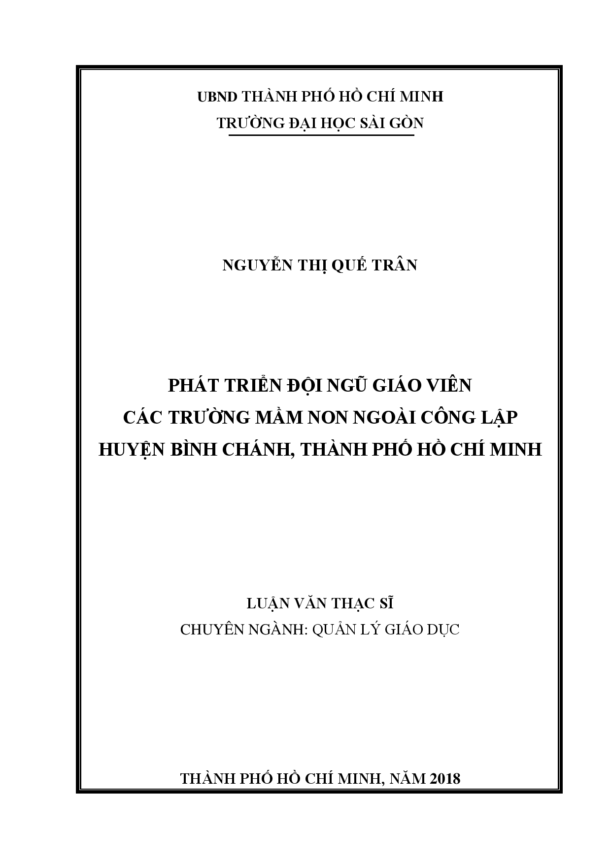 Phát triển đội ngũ giáo viên các trường mầm non ngoài công lập huyện Bình Chánh, thành phố Hồ Chí Minh  