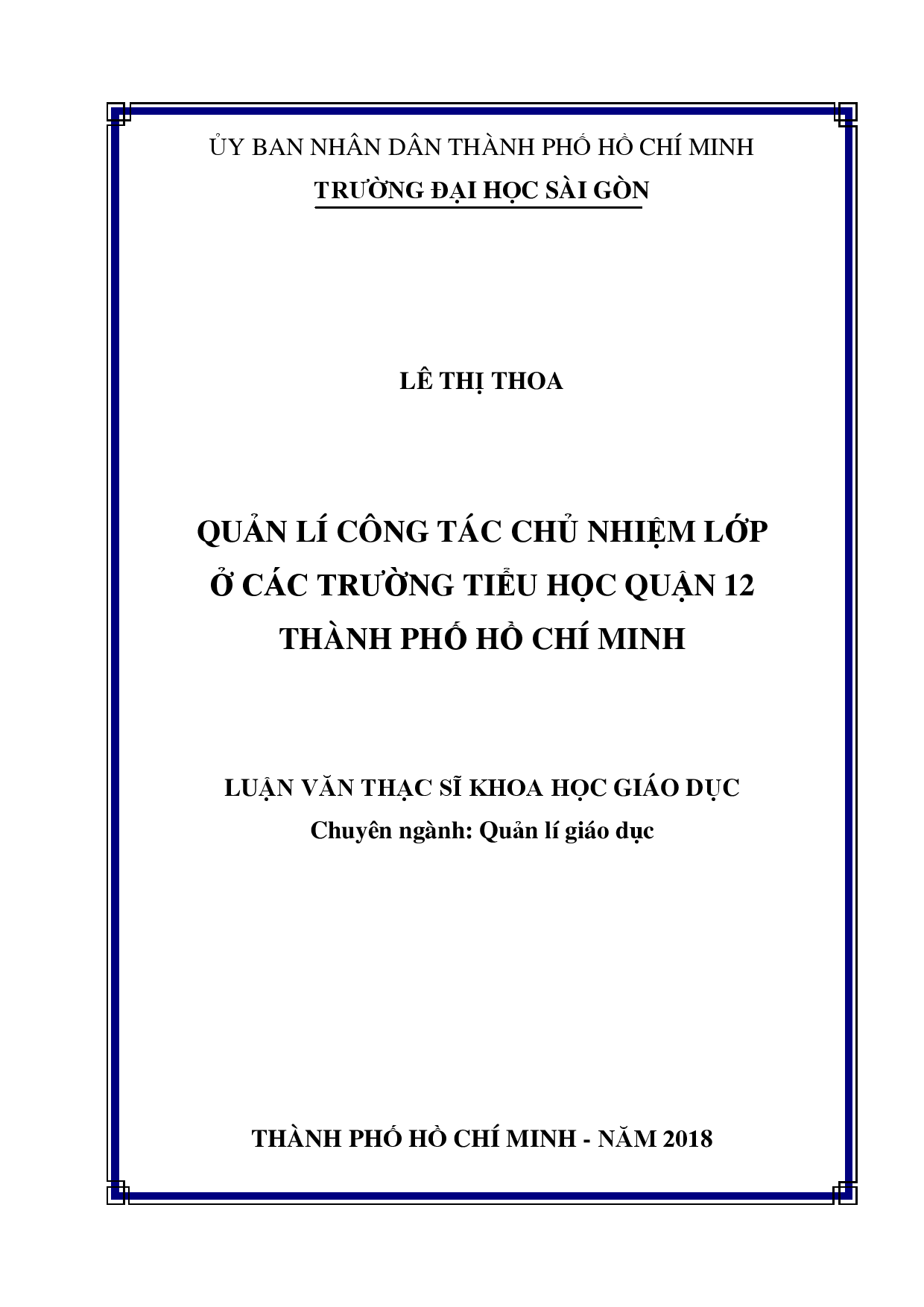 Quản lí công tác chủ nhiệm lớp ở các trường tiểu học quận 12 thành phố Hồ Chí Minh  