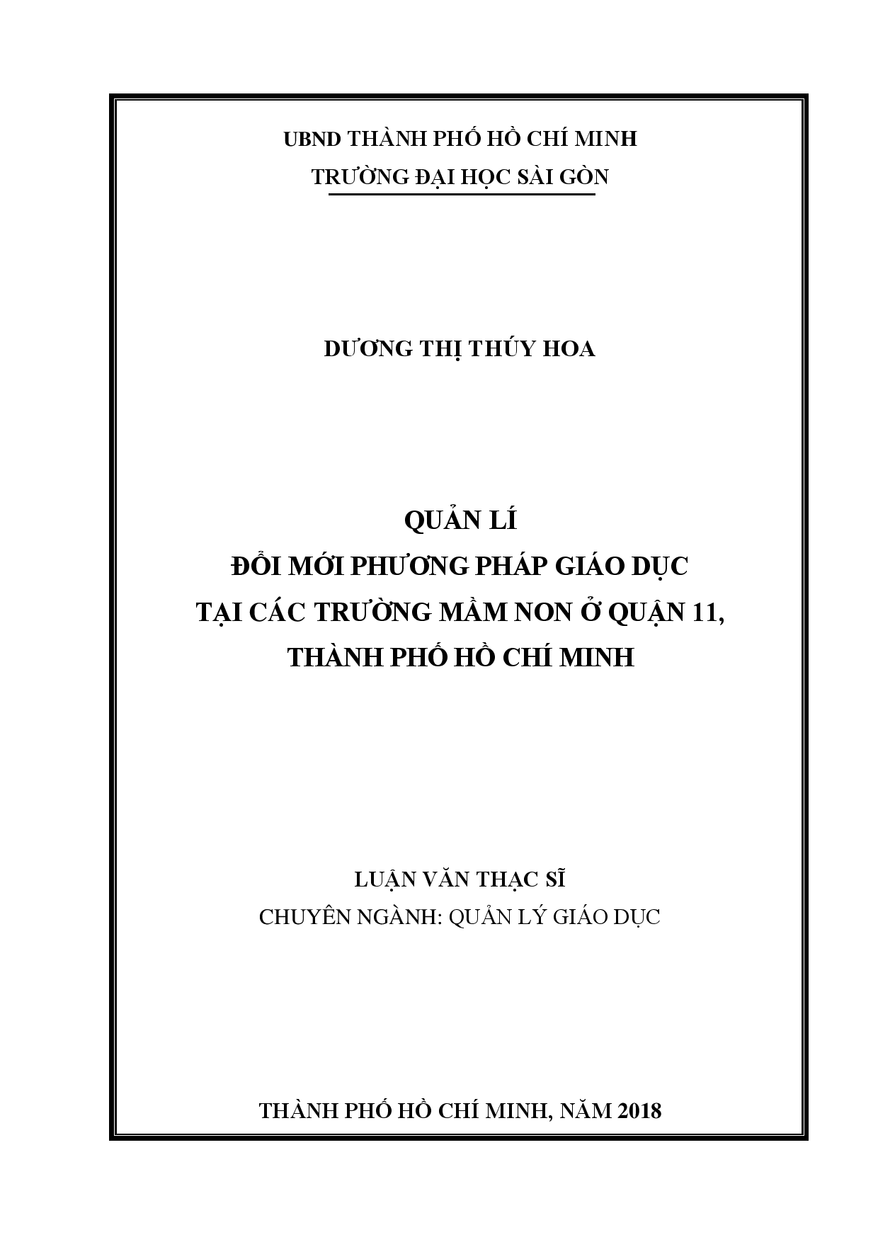 Quản lí đổi mới phương pháp giáo dục tại các trường mầm non ở quận 11, Thành phố Hồ Chí Minh  