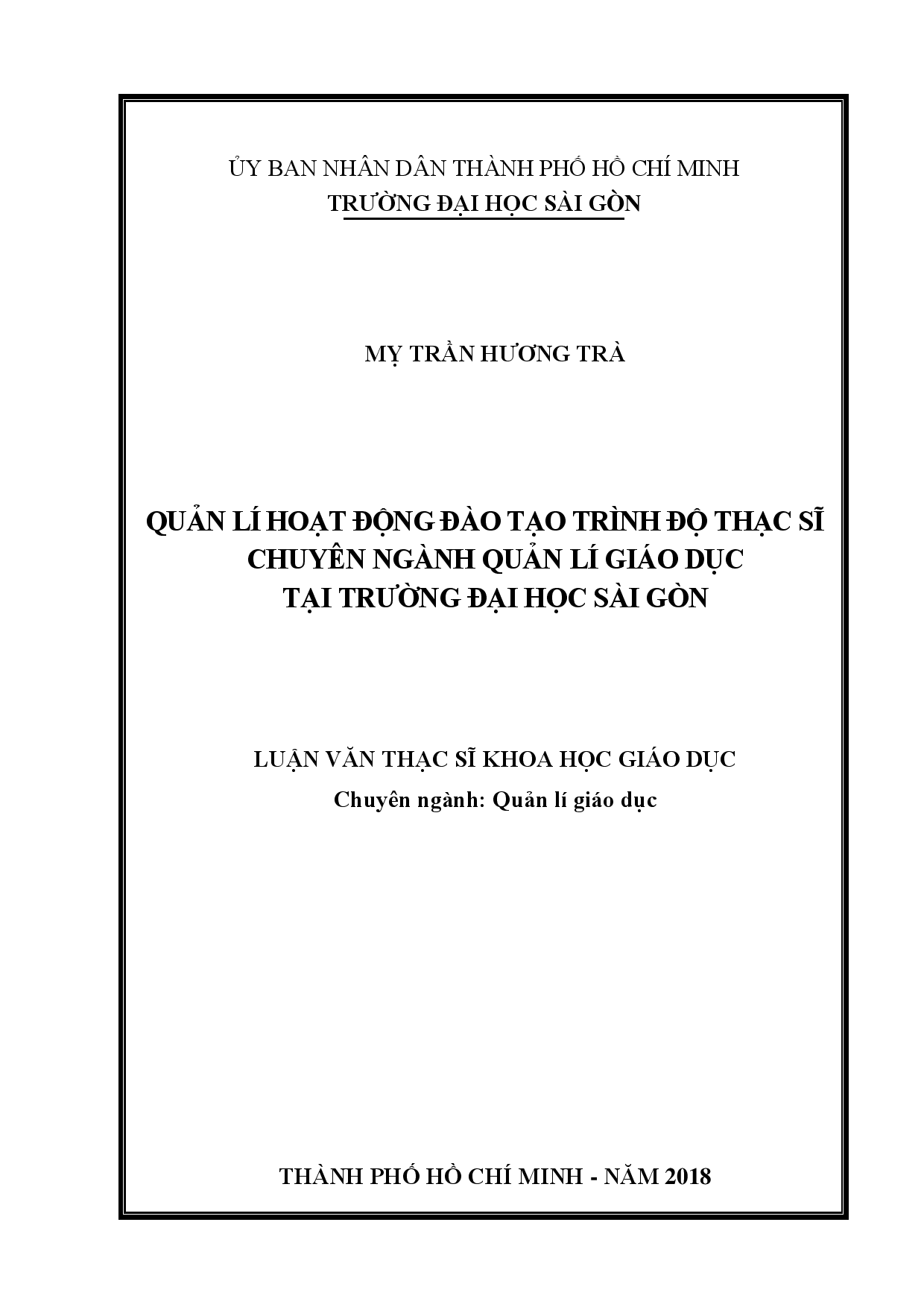 Quản lí hoạt động đào tạo trình độ thạc sĩ chuyên ngành Quản lí giáo dục tại trường Đại học Sài Gòn  