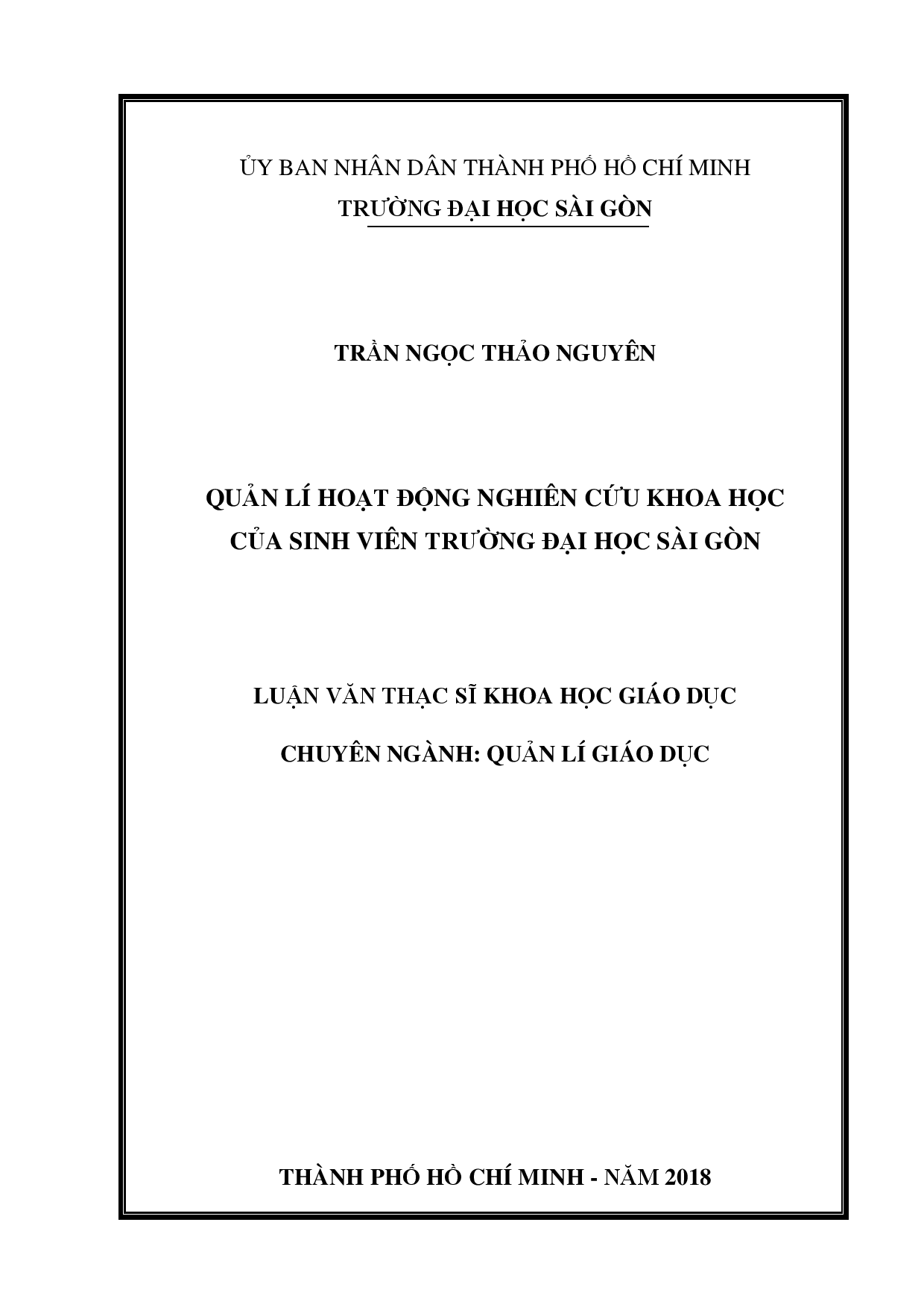 Quản lí hoạt động nghiên cứu khoa học của sinh viên trường Đại học Sài Gòn  