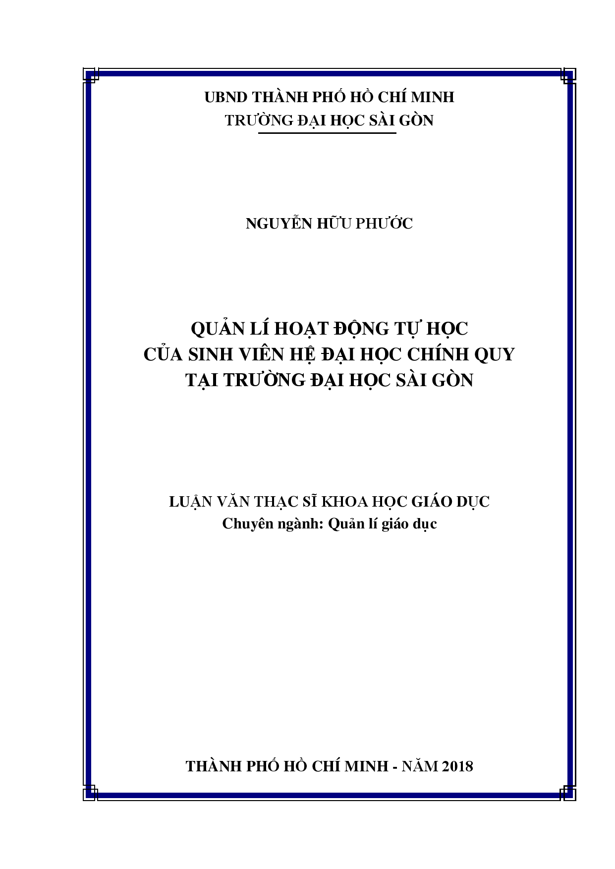 Quản lí hoạt động tự học của sinh viên hệ đại học chính quy tại trường Đại học Sài Gòn  