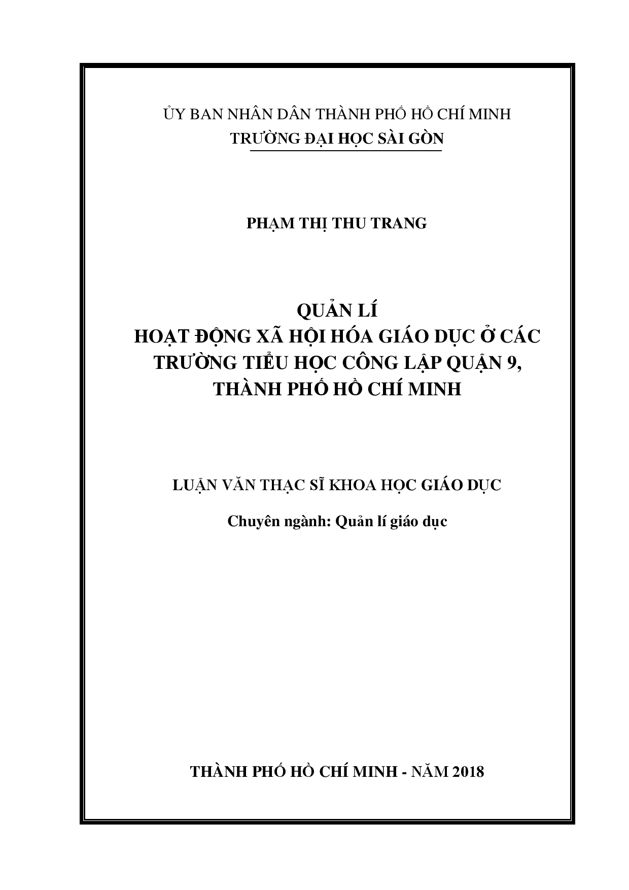 Quản lý hoạt động xã hội hóa giáo dục ở các trường tiểu học công lập quận 9, Thành phố Hồ Chí Minh  