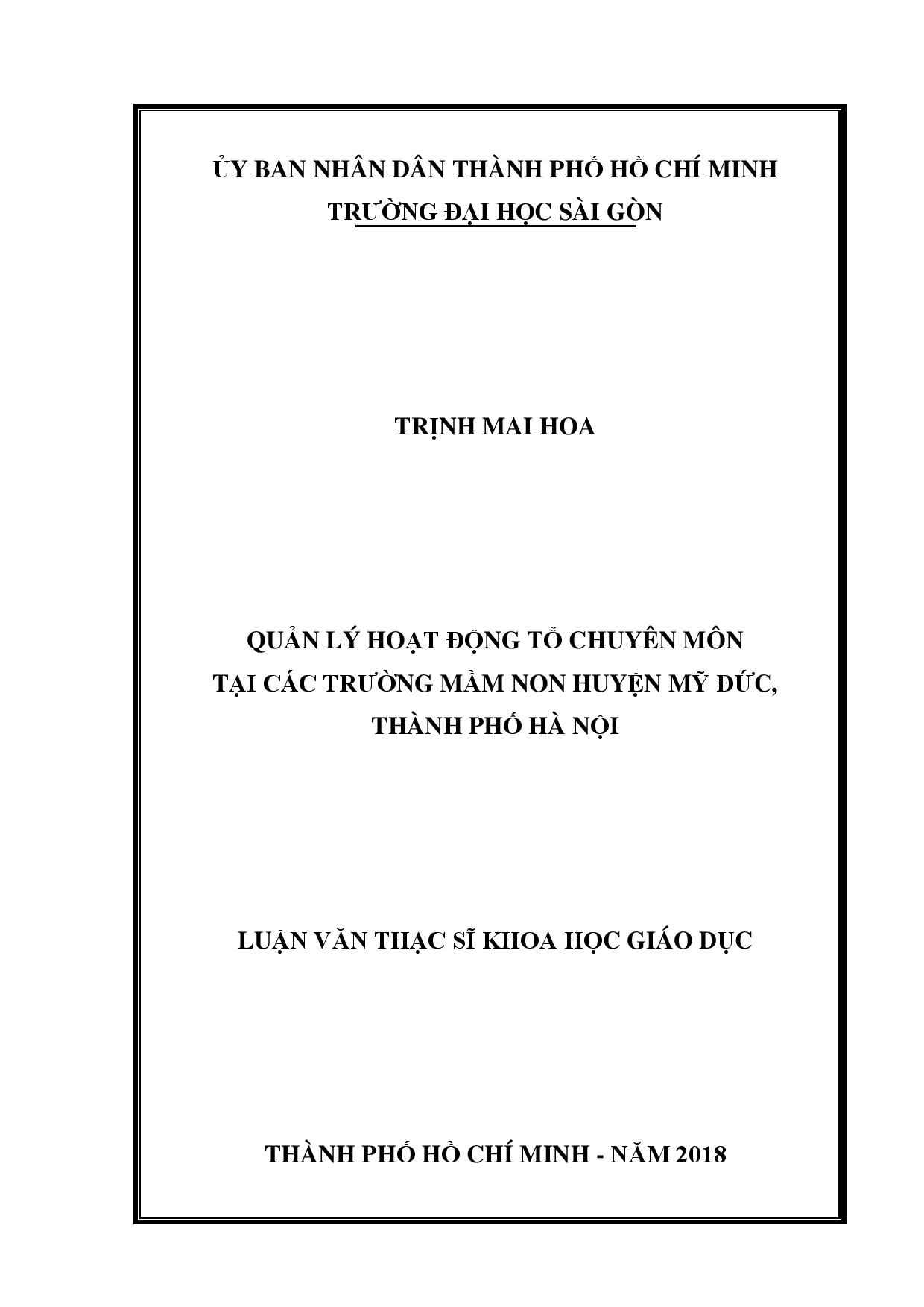 Quản lý hoạt động tổ chuyên môn tại các trường mầm non huyện Mỹ Đức, thành phố Hà Nội  