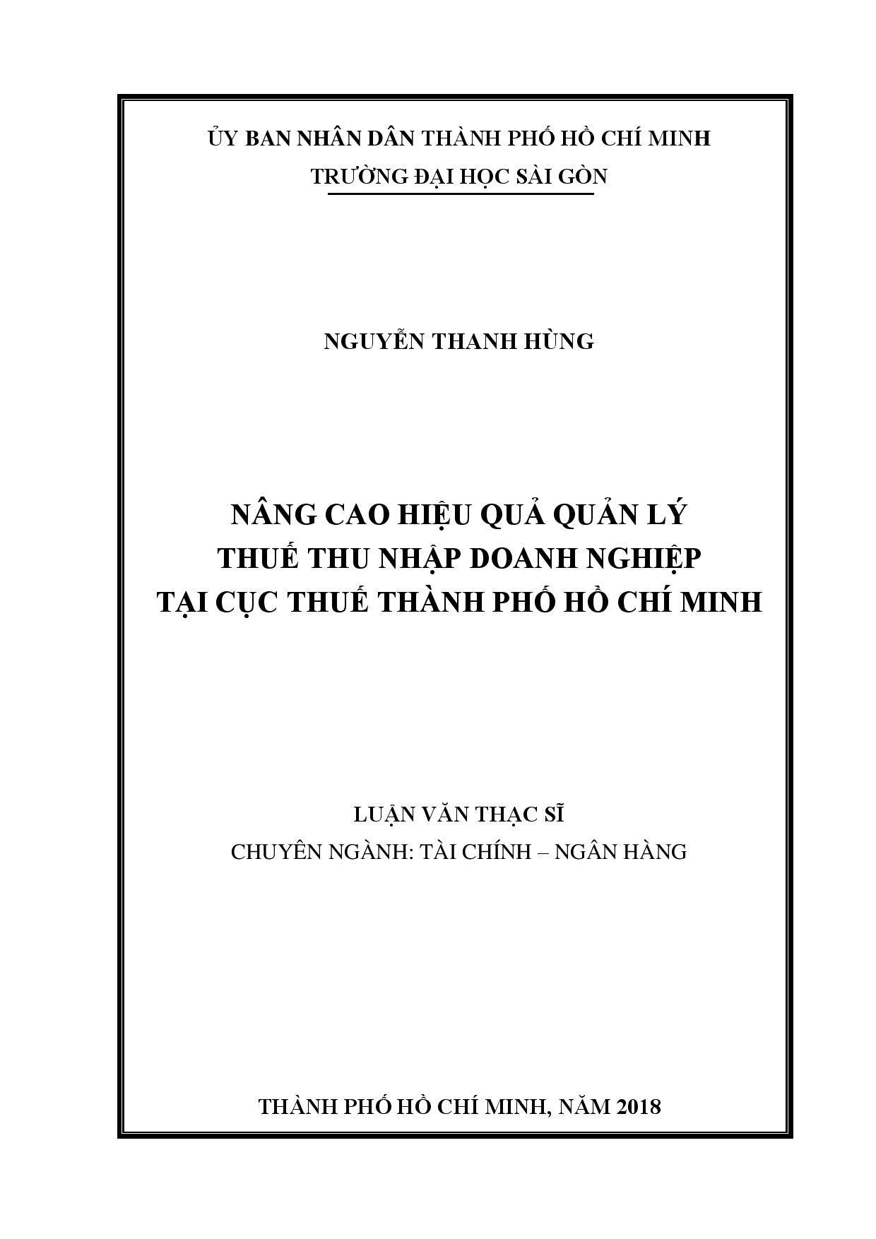 Nâng cao hiệu quả quản lý thuế thu nhập doanh nghiệp tại Cục thuế thành phố Hồ Chí Minh  