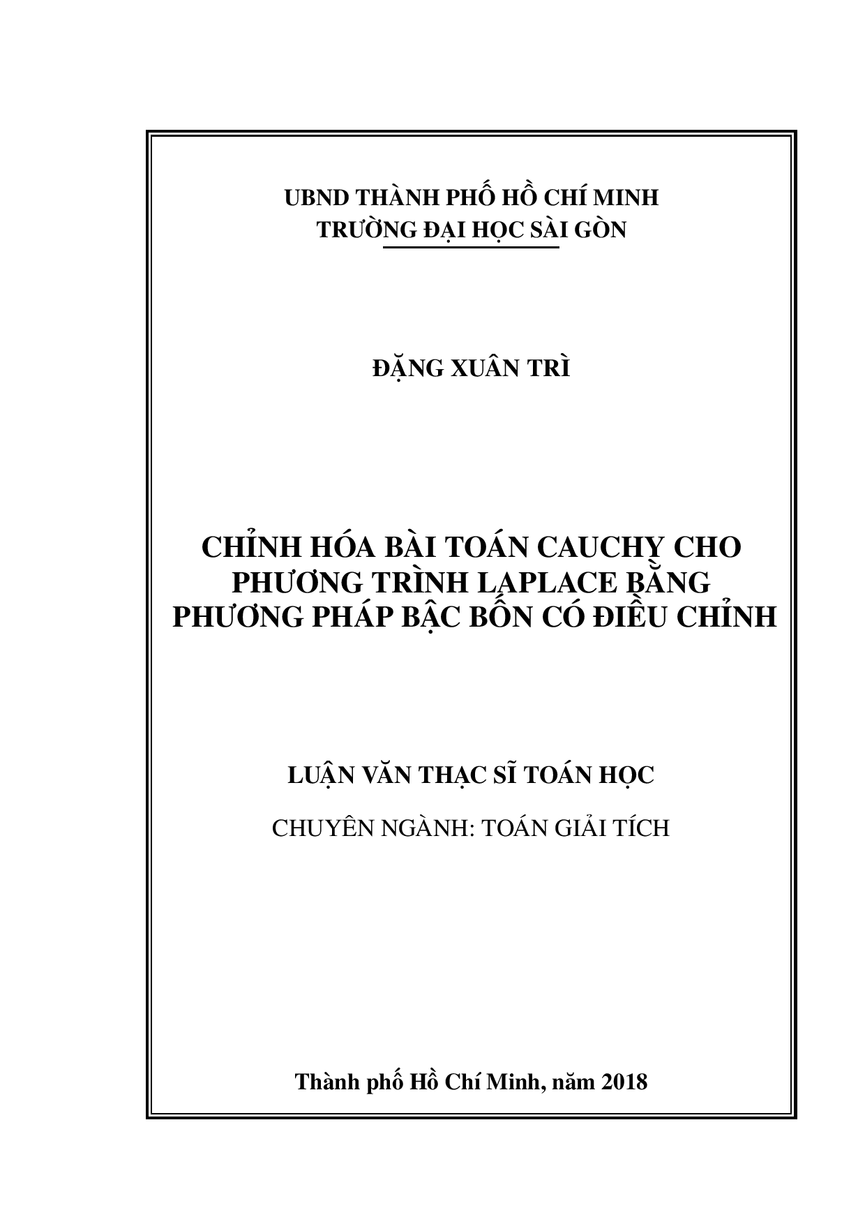 Chỉnh hóa bài toán Cauchy cho phương trình Laplace bằng phương pháp bậc bốn có điều chỉnh  