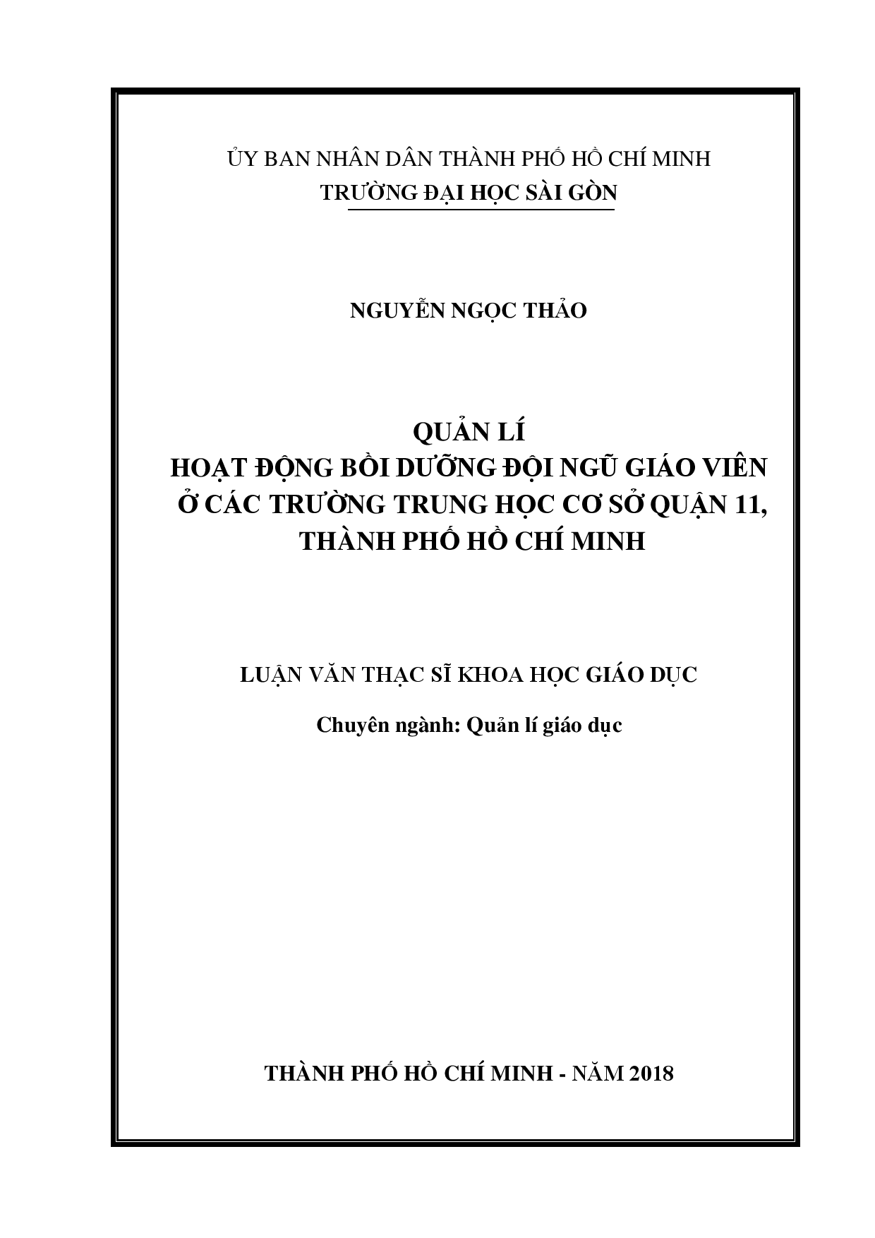 Quản lí hoạt động bồi dưỡng đội ngũ giáo viên ở các trường trung học cơ sở quận 11, thành phố Hồ Chí Minh  