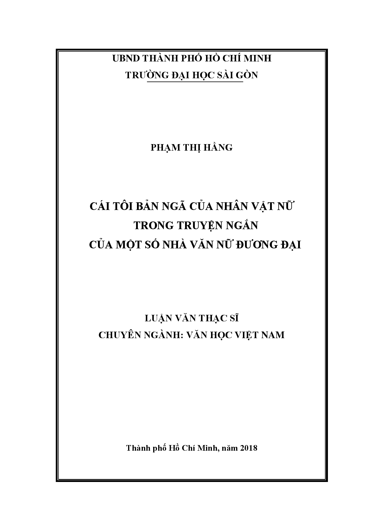 Cái tôi bản ngã của nhân vật nữ trong truyện ngắn của một số nhà văn nữ đương đại  