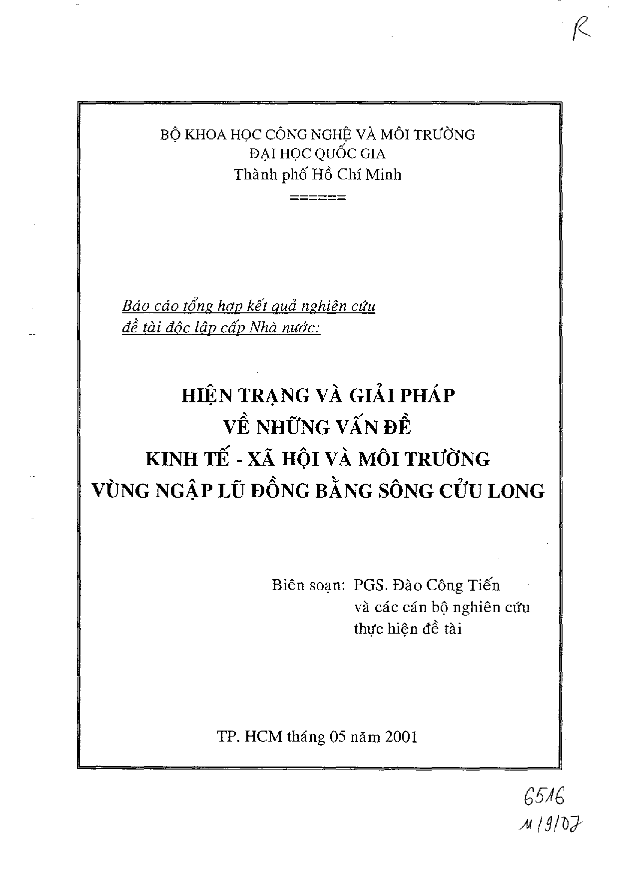 Hiện trạng và giải pháp về những vấn đề kinh tế - xã hội và môi trường vùng ngập lũ đồng bằng sông Cửu Long  