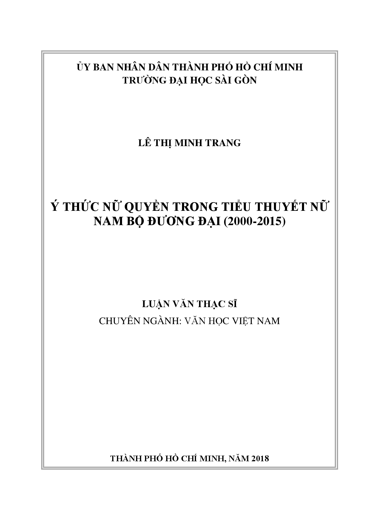 Ý thức nữ quyền trong tiểu thuyết nữ nam bộ đương đại (2000-2015)  