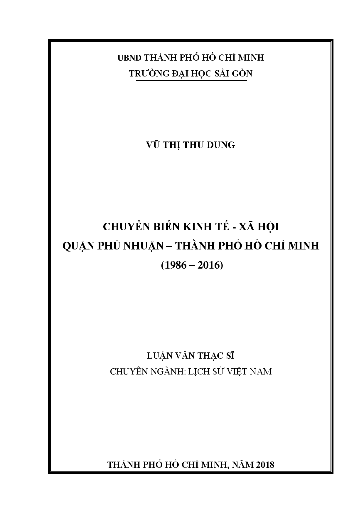 Chuyển biến kinh tế, xã hội quận Phú Nhuận - thành phố Hồ Chí Minh (1986-2016)  