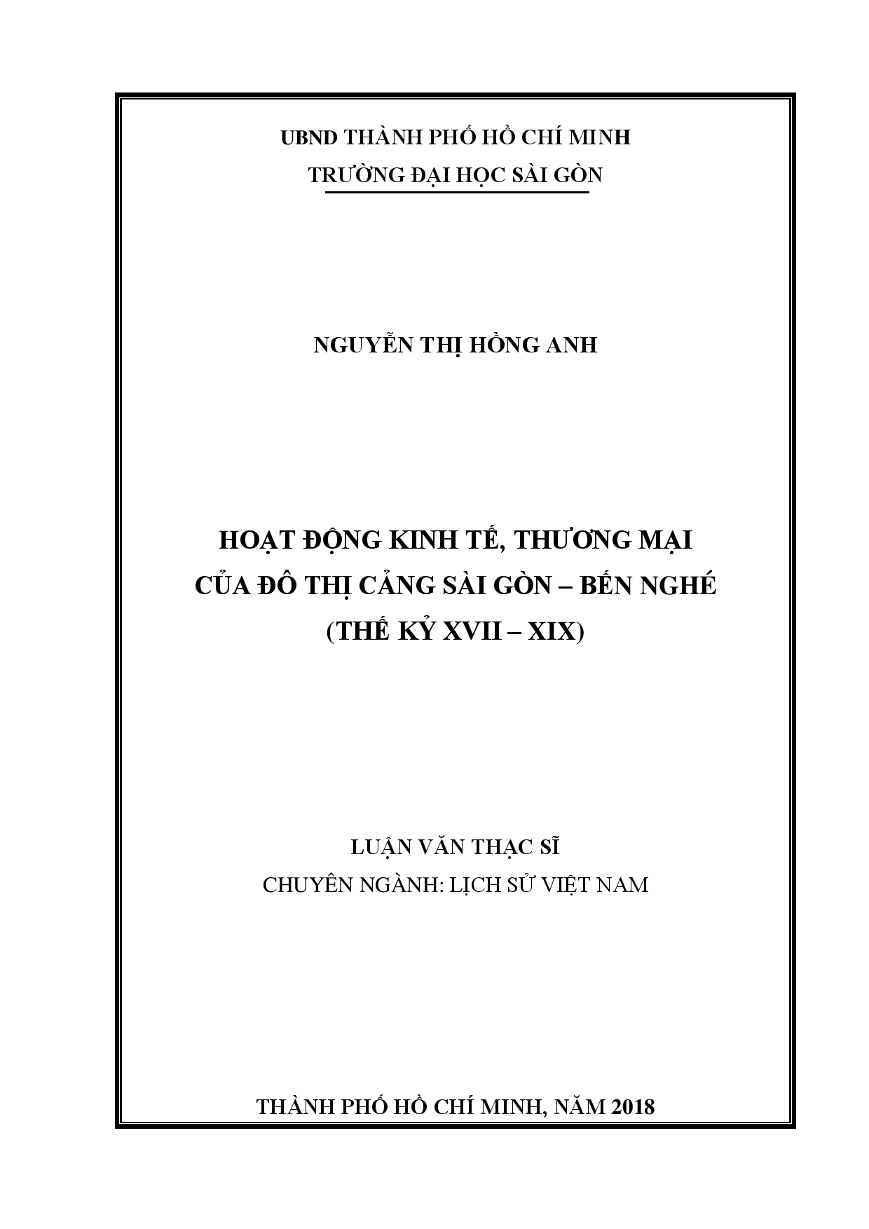 Hoạt động kinh tế, thương mại của đô thị cảng Sài Gòn - Bến Nghé (thế kỷ XVII - XIX)  