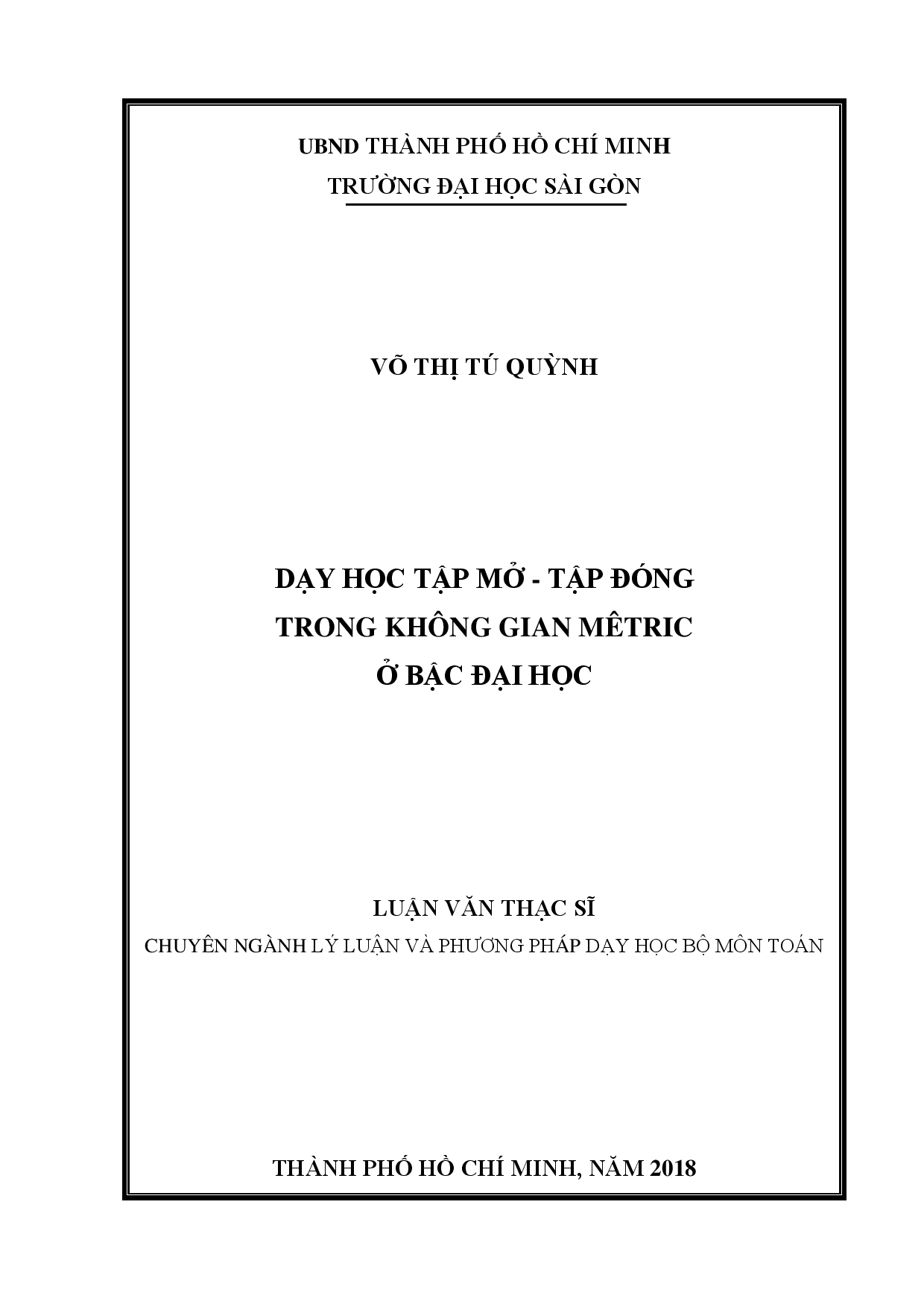 Dạy học tập mở - tập đóng trong không gian Mêtric ở bậc đại học  