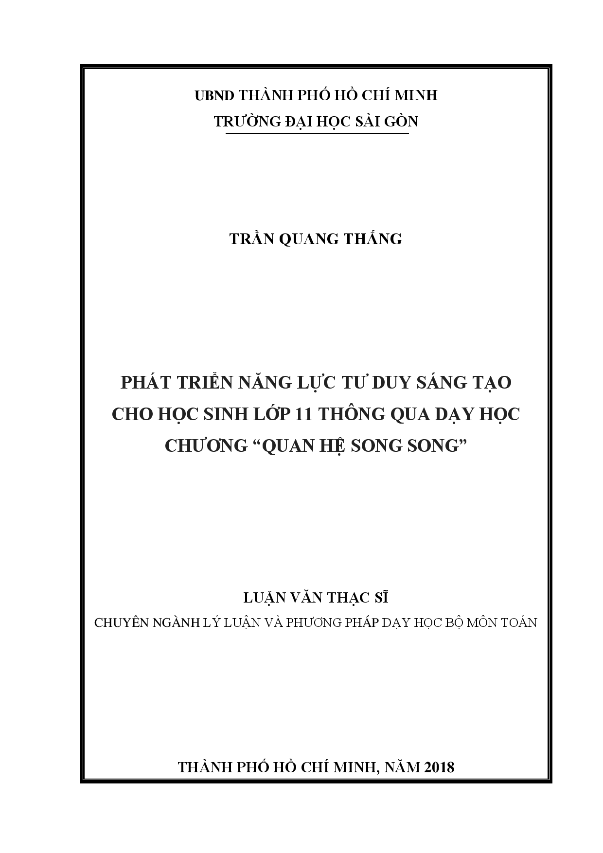 Phát triển năng lực tư duy sáng tạo cho học sinh lớp 11 thông qua dạy học chương "quan hệ song song"  