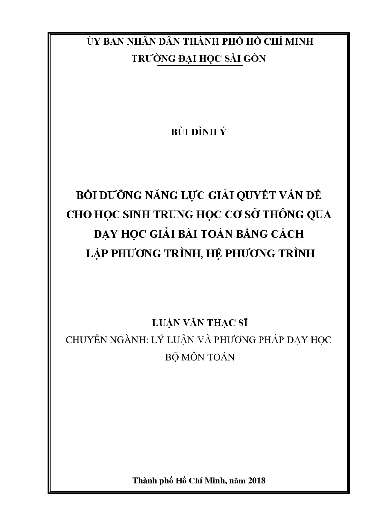 Bồi dưỡng năng lực giải quyết vấn đề cho học sinh trung học cơ sở thông qua dạy học giải bài toán bằng cách lập phương trình và hệ phương trình  