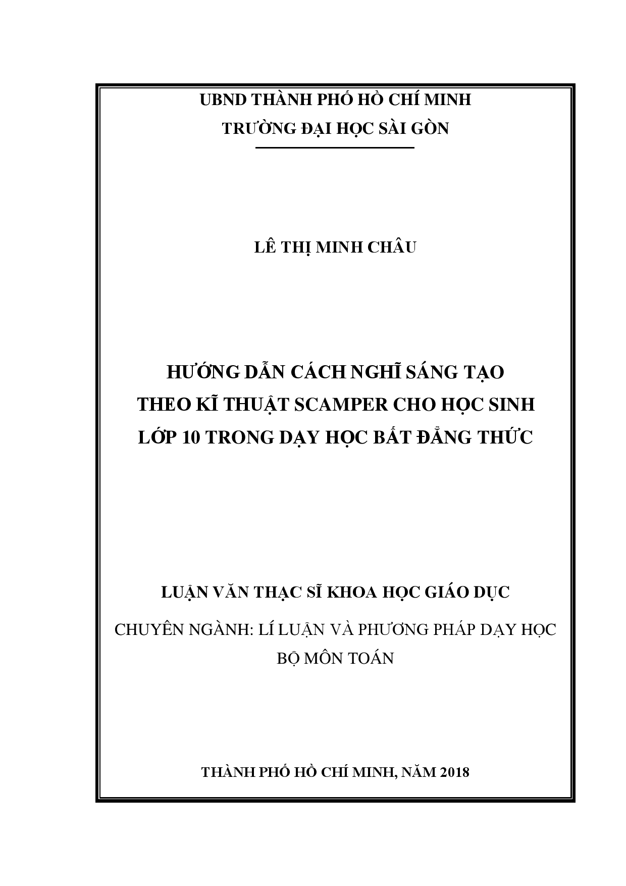 Hướng dẫn cách nghĩ sáng tạo theo kĩ thuật SCAMPER cho học sinh lớp 10 trong dạy học bất đẳng thức  