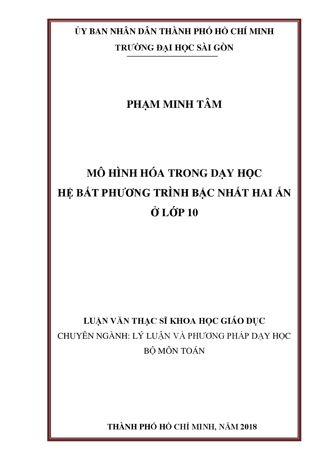 Mô hình hóa trong dạy học hệ bất phương trình bậc nhất hai ẩn ở lớp 10  