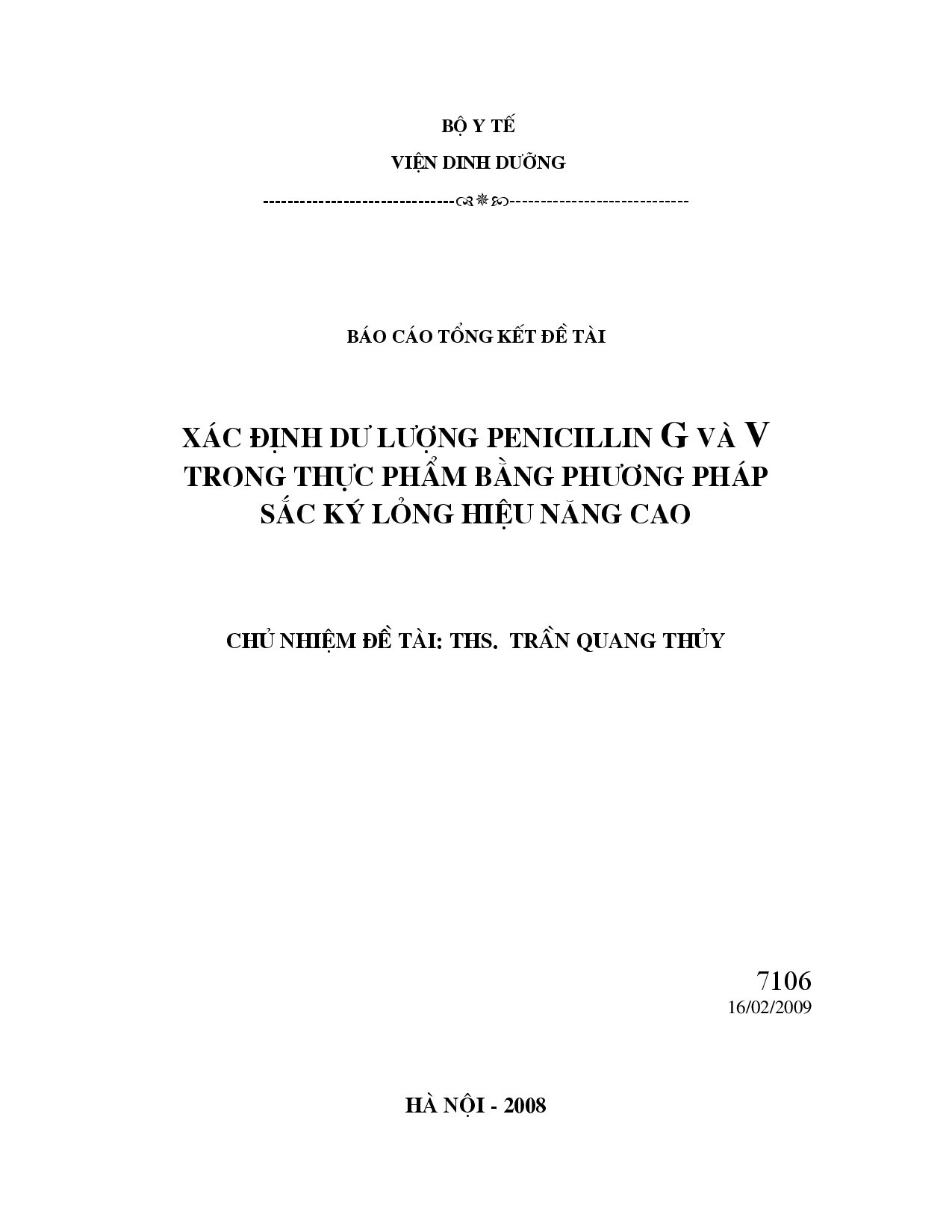 Xác định dư lượng penicillin G và V trong thực phẩm bằng phương pháp sắc ký lỏng hiệu năng cao  