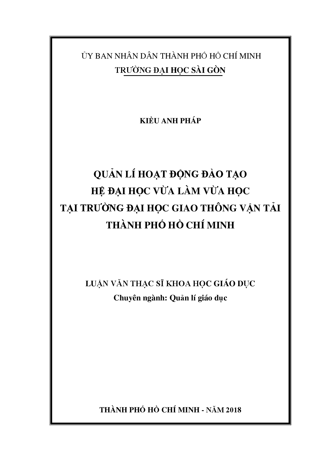 Quản lí hoạt động đào tạo hệ đại học vừa làm vừa học tại trường đại học giao thông vận tải thành phố Hồ Chí Minh  