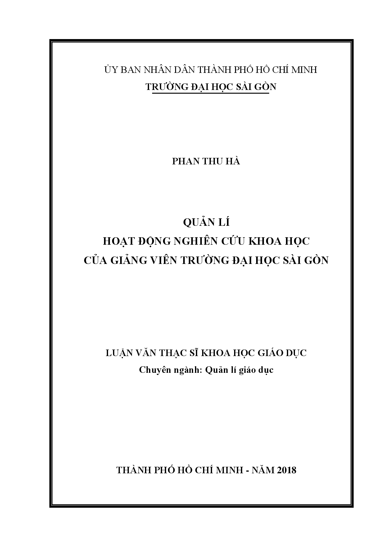 Quản lí hoạt động nghiên cứu khoa học của giảng viên trường Đại học Sài Gòn  