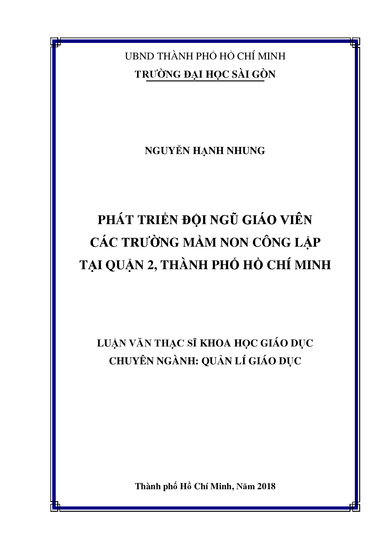 Phát triển đội ngũ giáo viên các trường mầm non công lập tại quận 2, thành phố Hồ Chí Minh  