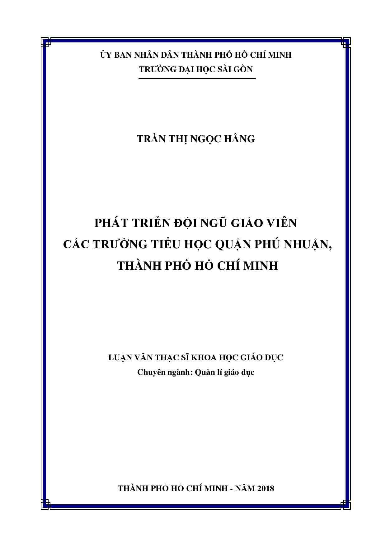 Phát triển đội ngũ giáo viên ở các trường Tiểu học quận Phú Nhuận, Thành phố Hồ Chí Minh  