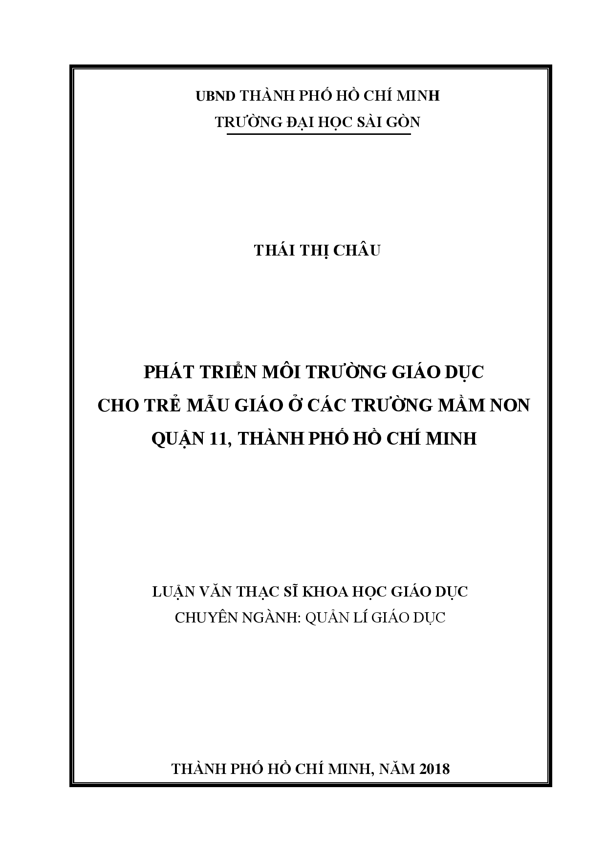 Phát triển môi trường giáo dục cho trẻ mẫu giáo ở các trường mầm non quận 11, phố Hồ Chí Minh  