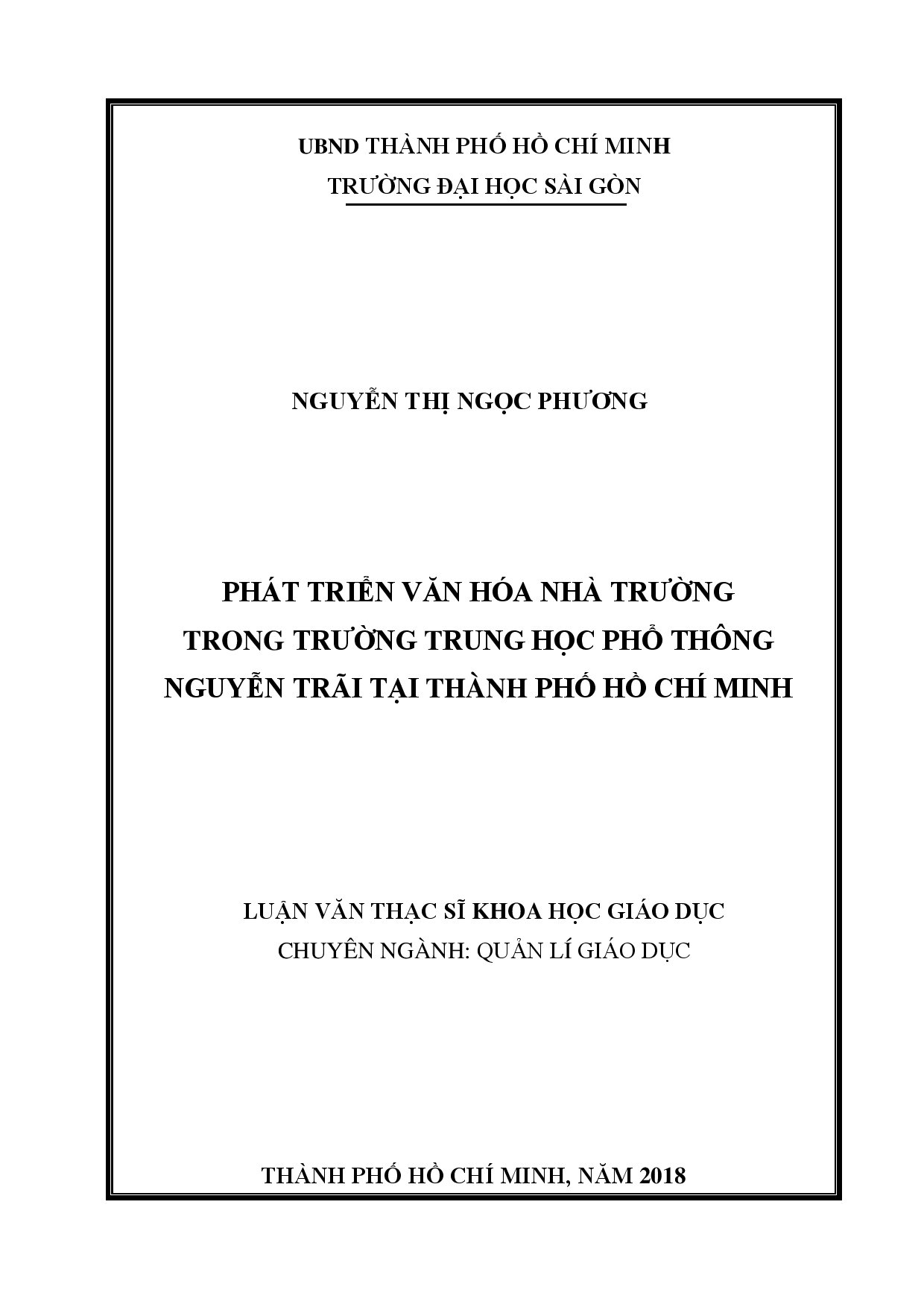 Phát triển văn hóa nhà trường trong trường Trung học phổ thông Nguyễn Trãi tại thành phố Hồ Chí Minh  