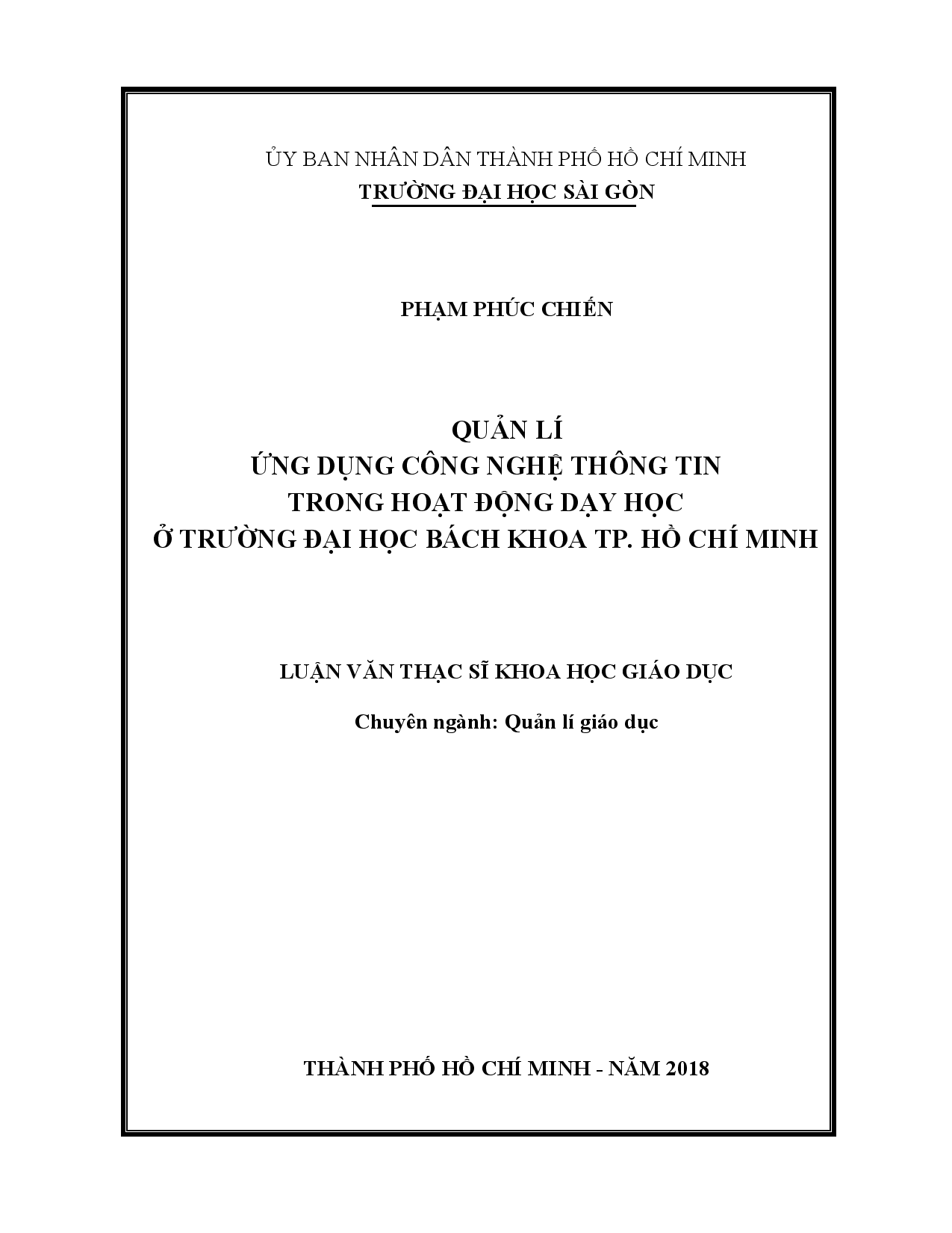 Quản lí ứng dụng công nghệ thông tin trong hoạt động dạy học ở trường Đại học Bách Khoa TP. Hồ Chí Minh  