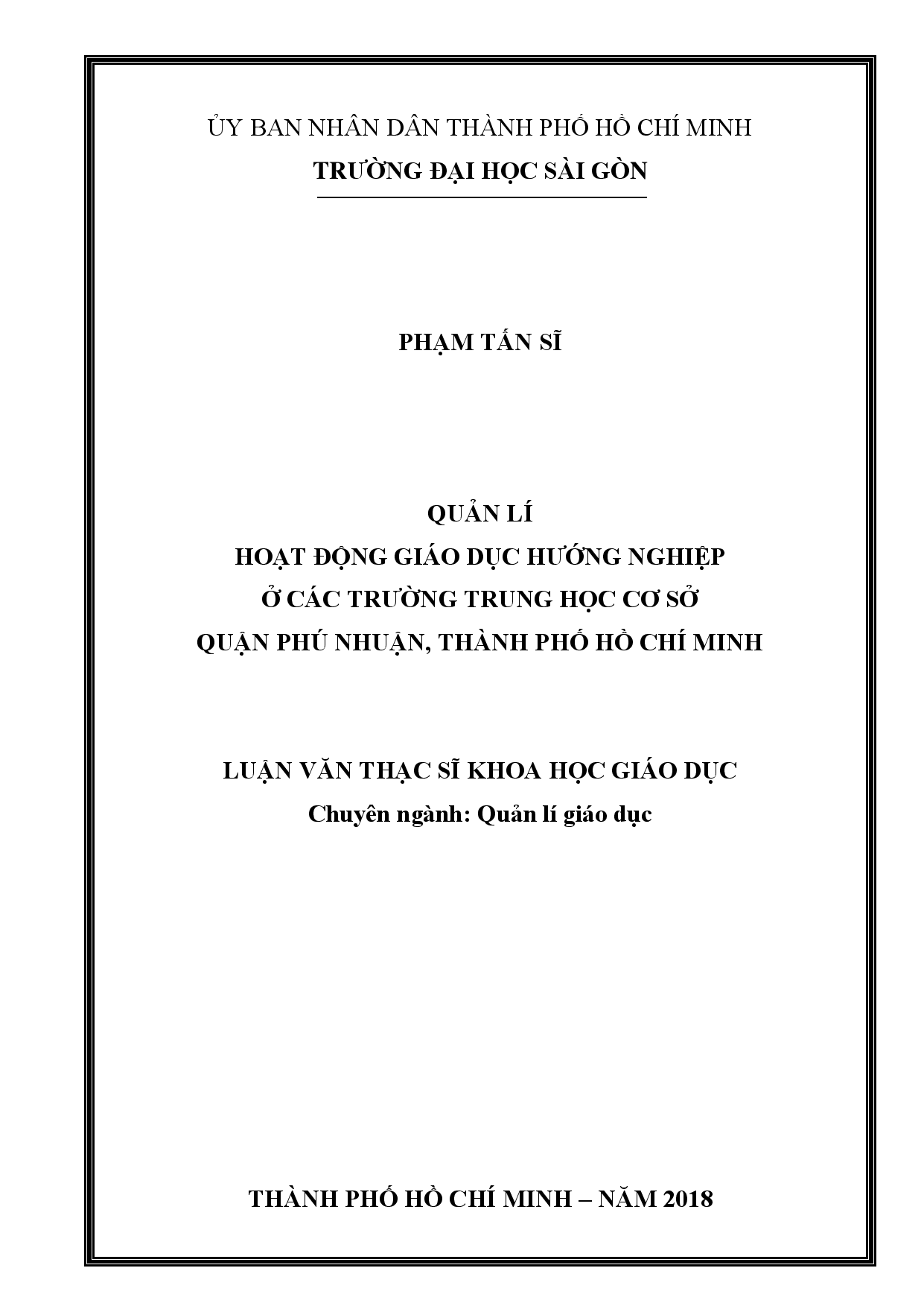 Quản lí hoạt động giáo dục hướng nghiệp ở các trường Trung học cơ sở quận Phú Nhuận, thành phố Hồ Chí Minh  