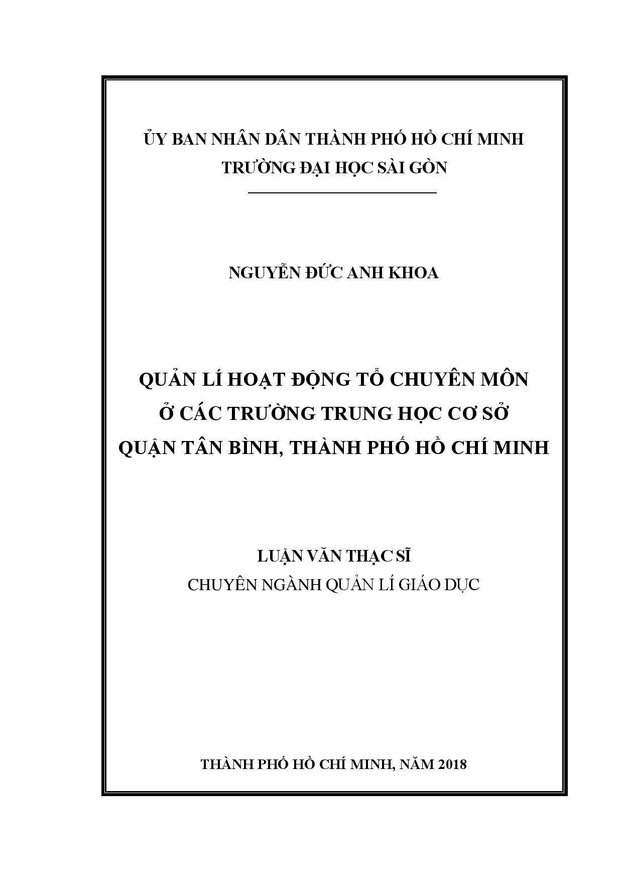 Quản lí hoạt động tổ chuyên môn ở các trường Trung học cơ sở quận Tân Bình, thành phố Hồ Chí Minh  